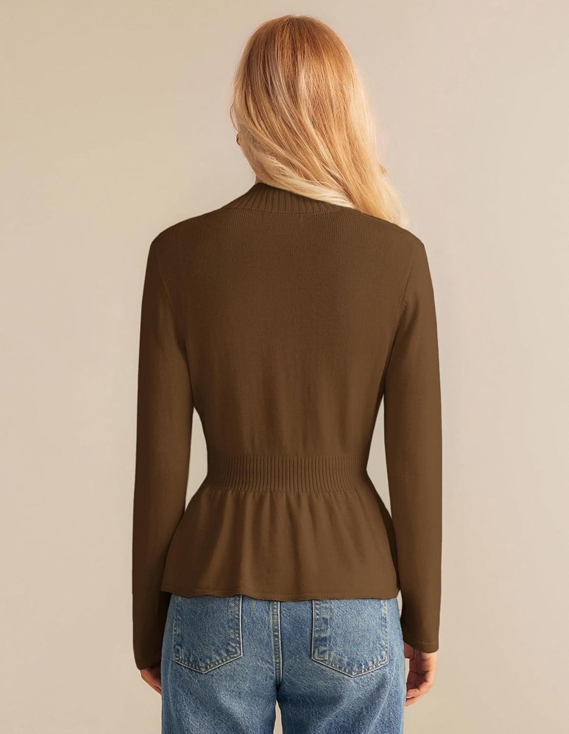 imageGRACE KARIN Women Cardigan Sweaters 2025 FallLong Sleeve Cropped Sweater Coat TrendyButton Front Peplum Tops LightweightBrown