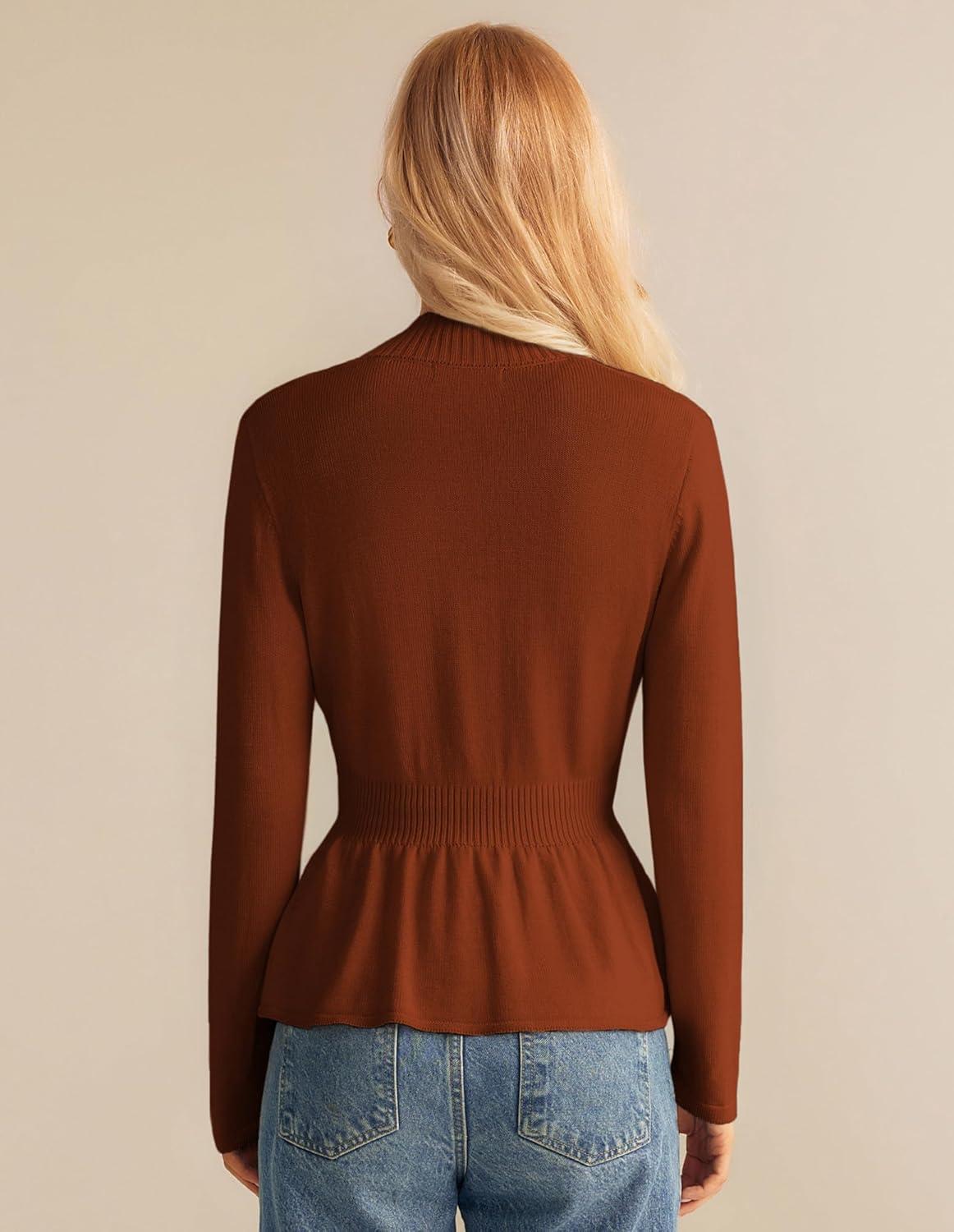 imageGRACE KARIN Women Cardigan Sweaters 2025 FallLong Sleeve Cropped Sweater Coat TrendyButton Front Peplum Tops LightweightCaramel