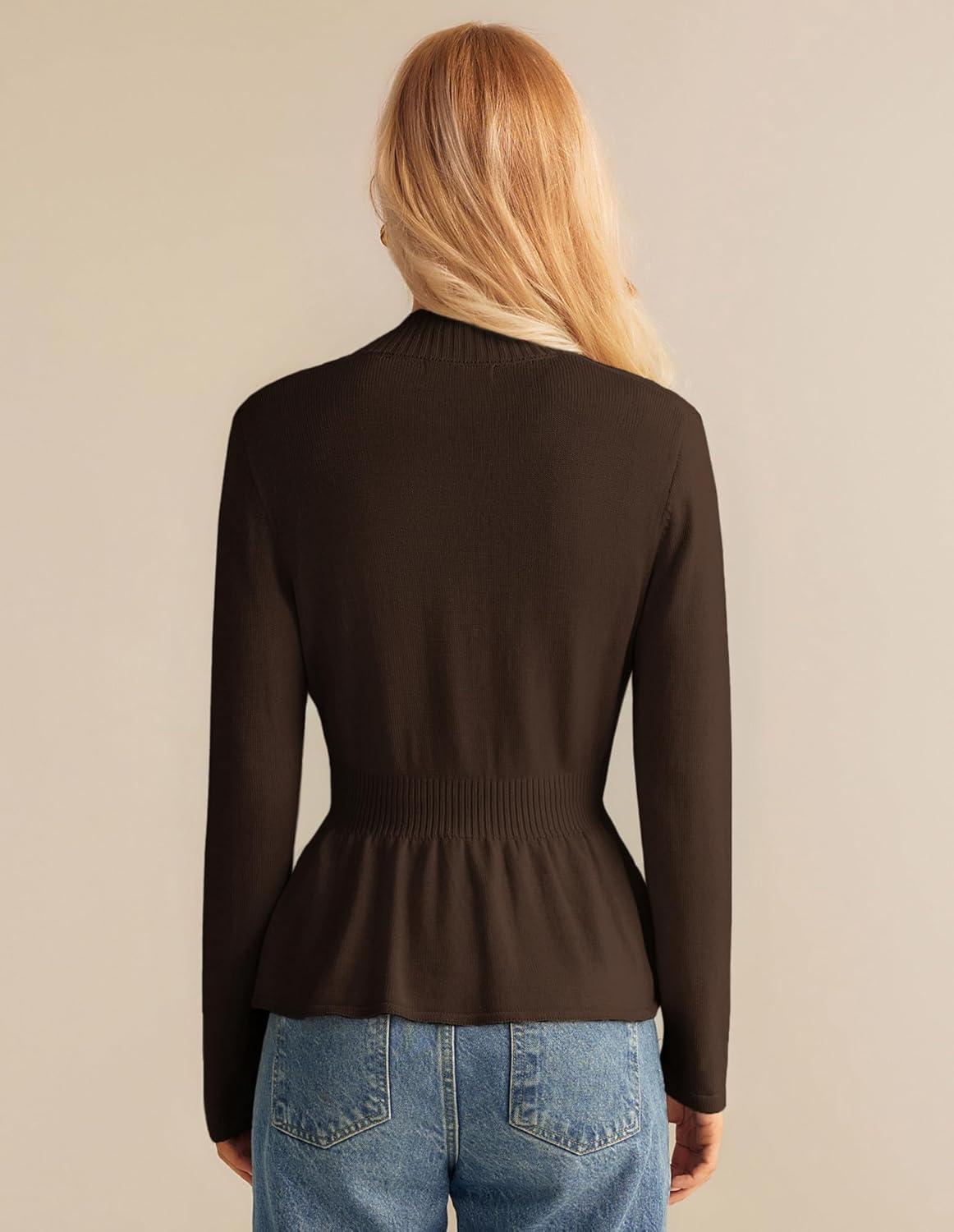 imageGRACE KARIN Women Cardigan Sweaters 2025 FallLong Sleeve Cropped Sweater Coat TrendyButton Front Peplum Tops LightweightCoffee