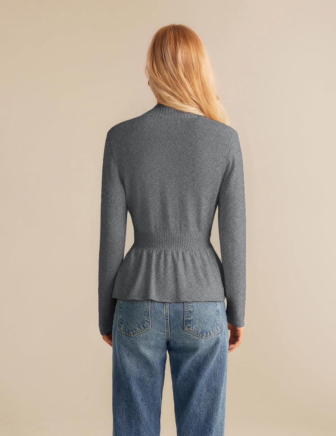 imageGRACE KARIN Women Cardigan Sweaters 2025 FallLong Sleeve Cropped Sweater Coat TrendyButton Front Peplum Tops LightweightGray
