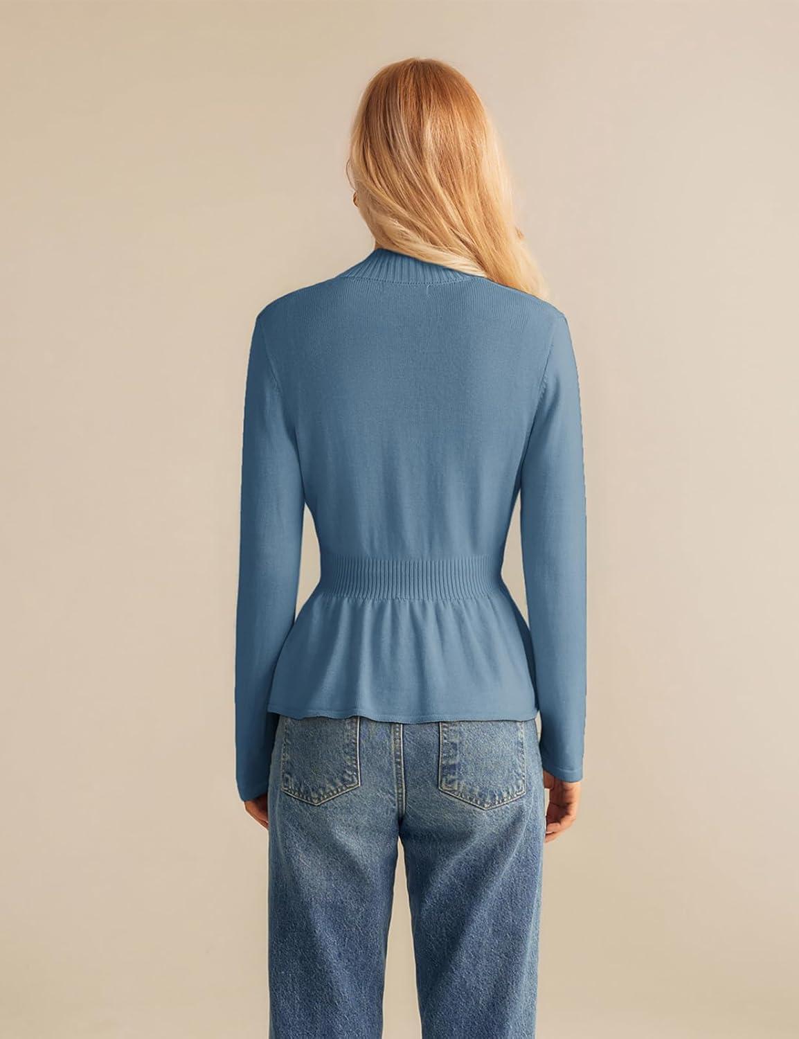 imageGRACE KARIN Women Cardigan Sweaters 2025 FallLong Sleeve Cropped Sweater Coat TrendyButton Front Peplum Tops LightweightGray Blue