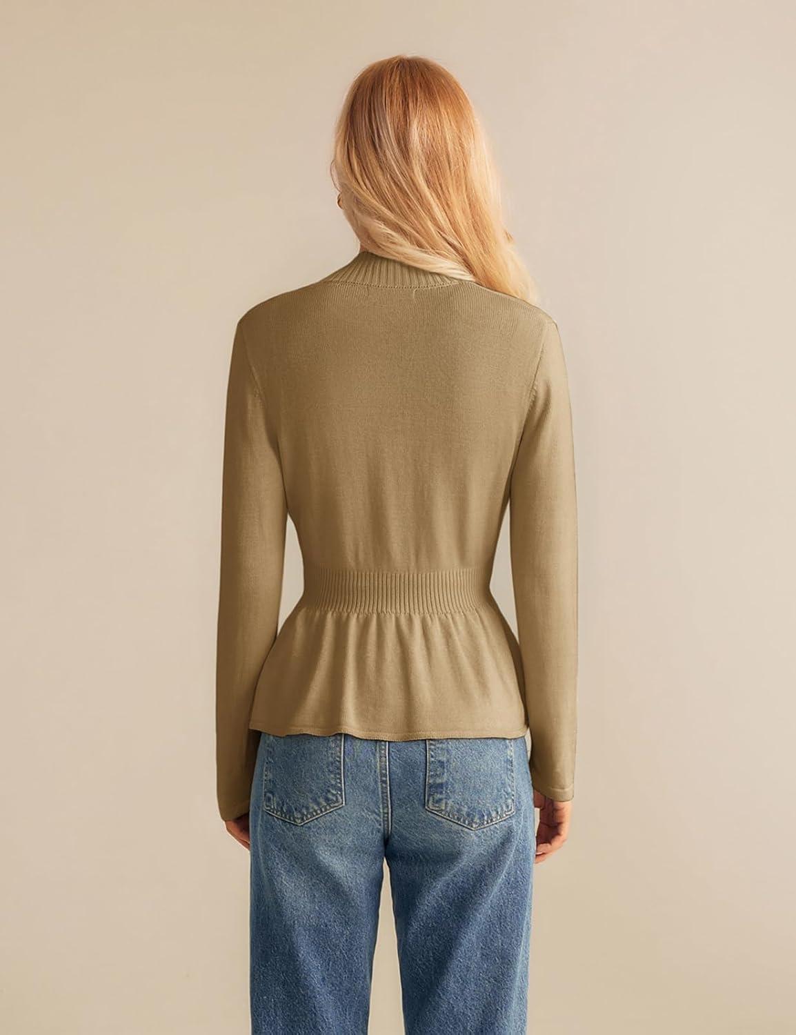 imageGRACE KARIN Women Cardigan Sweaters 2025 FallLong Sleeve Cropped Sweater Coat TrendyButton Front Peplum Tops LightweightKhaki