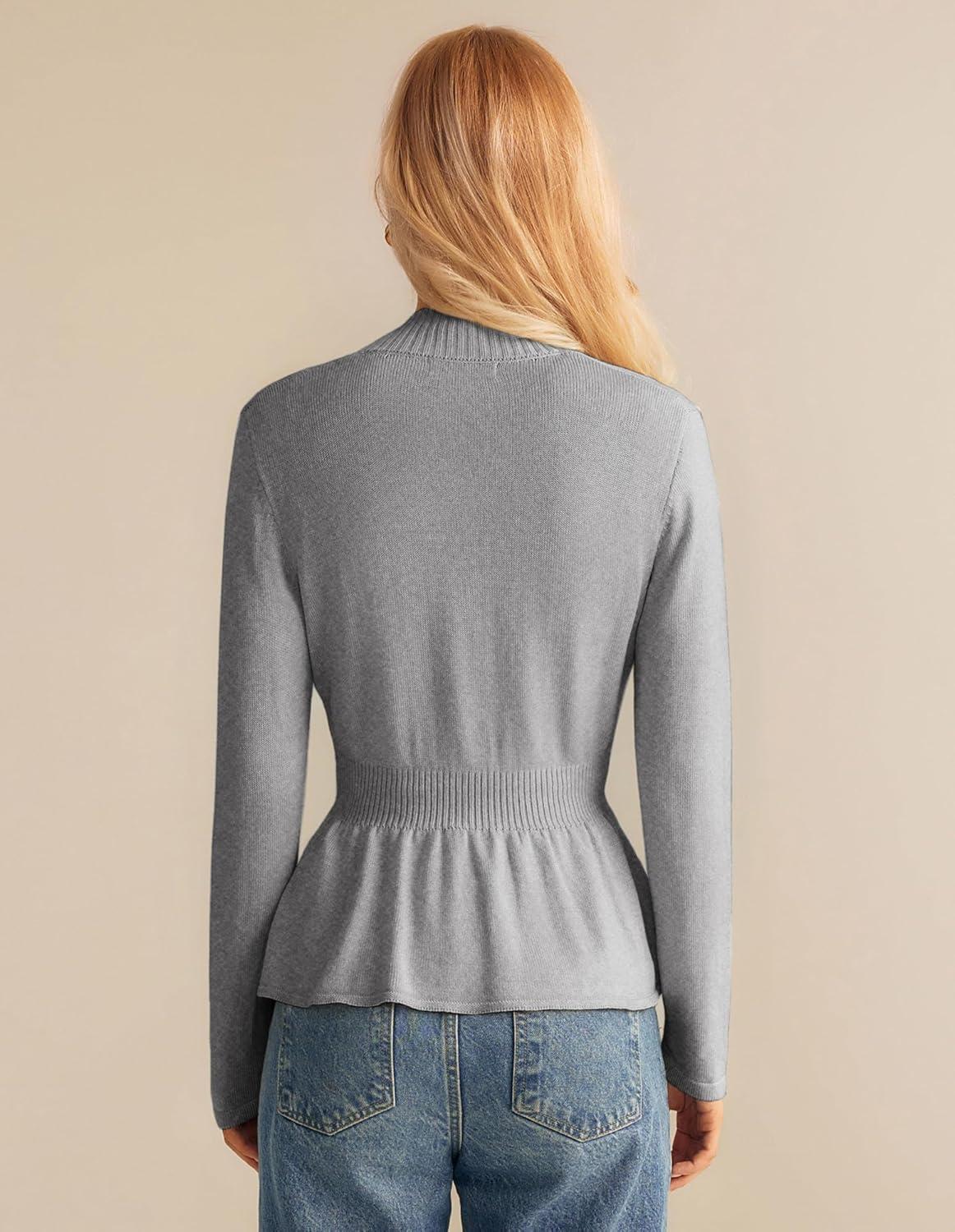 imageGRACE KARIN Women Cardigan Sweaters 2025 FallLong Sleeve Cropped Sweater Coat TrendyButton Front Peplum Tops LightweightLight Gray