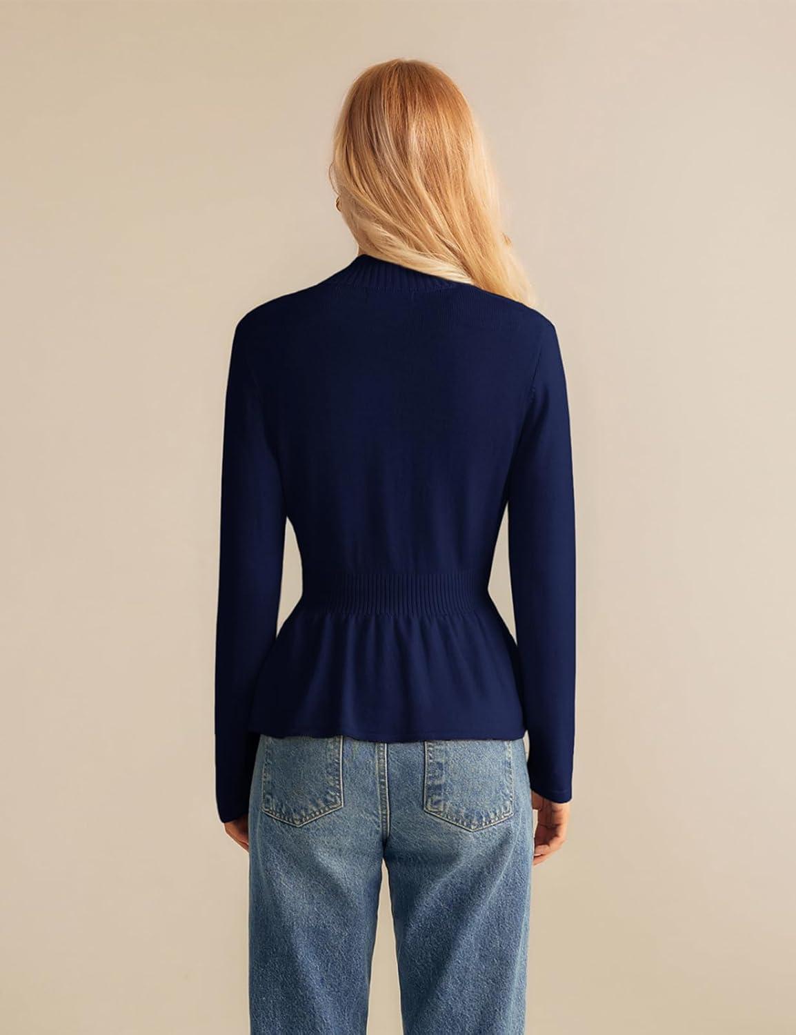 imageGRACE KARIN Women Cardigan Sweaters 2025 FallLong Sleeve Cropped Sweater Coat TrendyButton Front Peplum Tops LightweightNavy Blue
