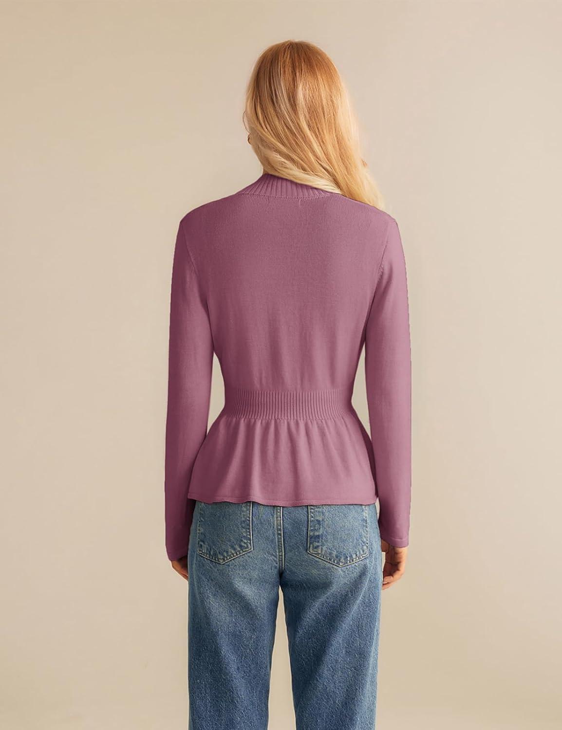 imageGRACE KARIN Women Cardigan Sweaters 2025 FallLong Sleeve Cropped Sweater Coat TrendyButton Front Peplum Tops LightweightPink