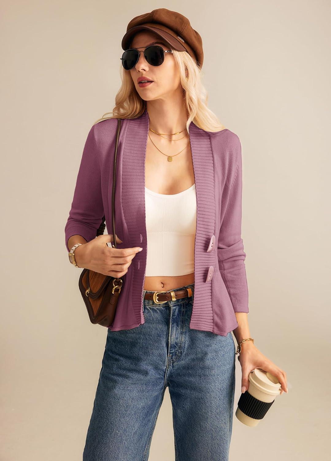 imageGRACE KARIN Women Cardigan Sweaters 2025 FallLong Sleeve Cropped Sweater Coat TrendyButton Front Peplum Tops LightweightPink
