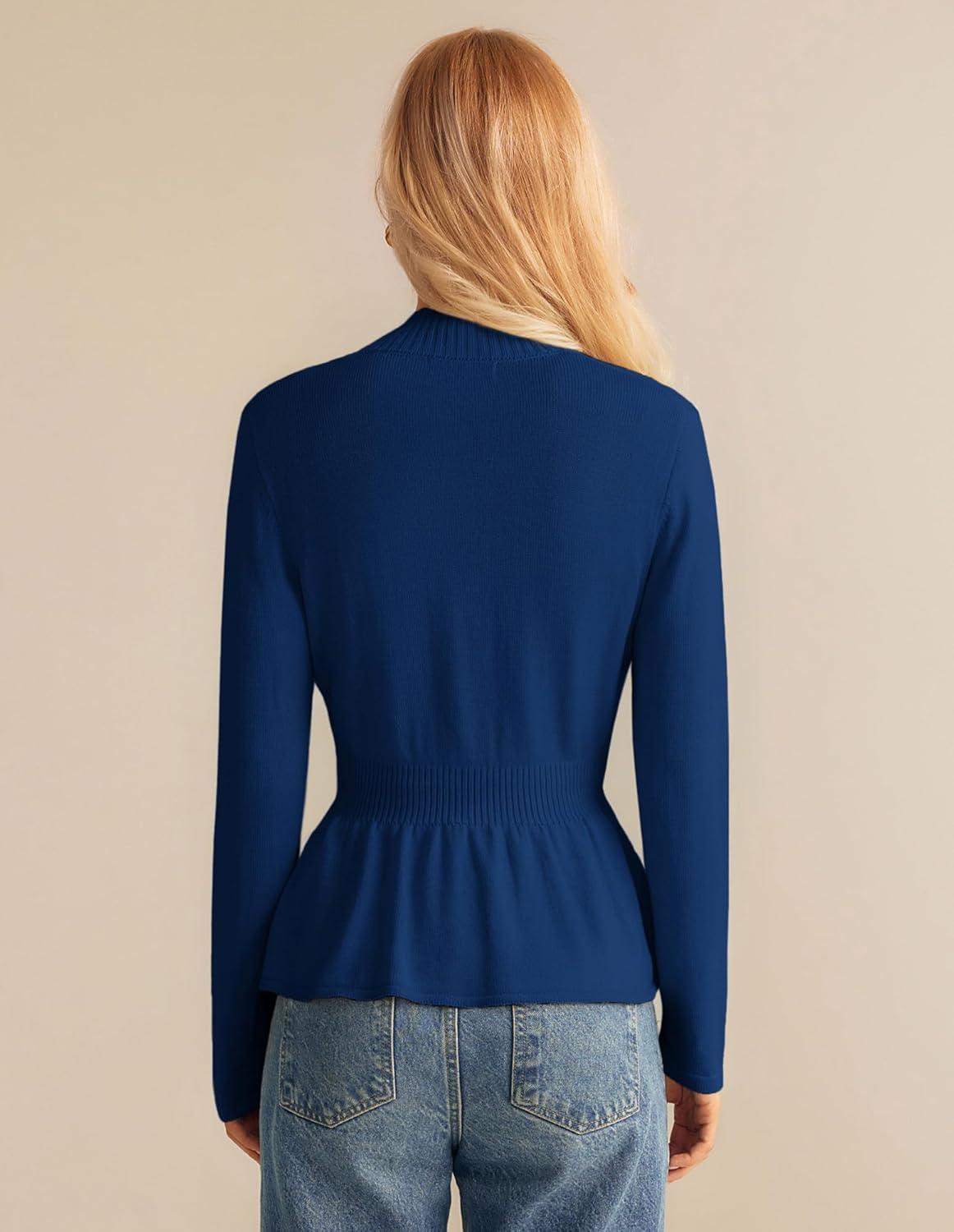 imageGRACE KARIN Women Cardigan Sweaters 2025 FallLong Sleeve Cropped Sweater Coat TrendyButton Front Peplum Tops LightweightRoyal Blue
