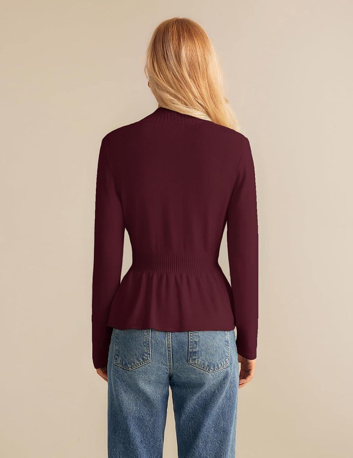 imageGRACE KARIN Women Cardigan Sweaters 2025 FallLong Sleeve Cropped Sweater Coat TrendyButton Front Peplum Tops LightweightWine Red
