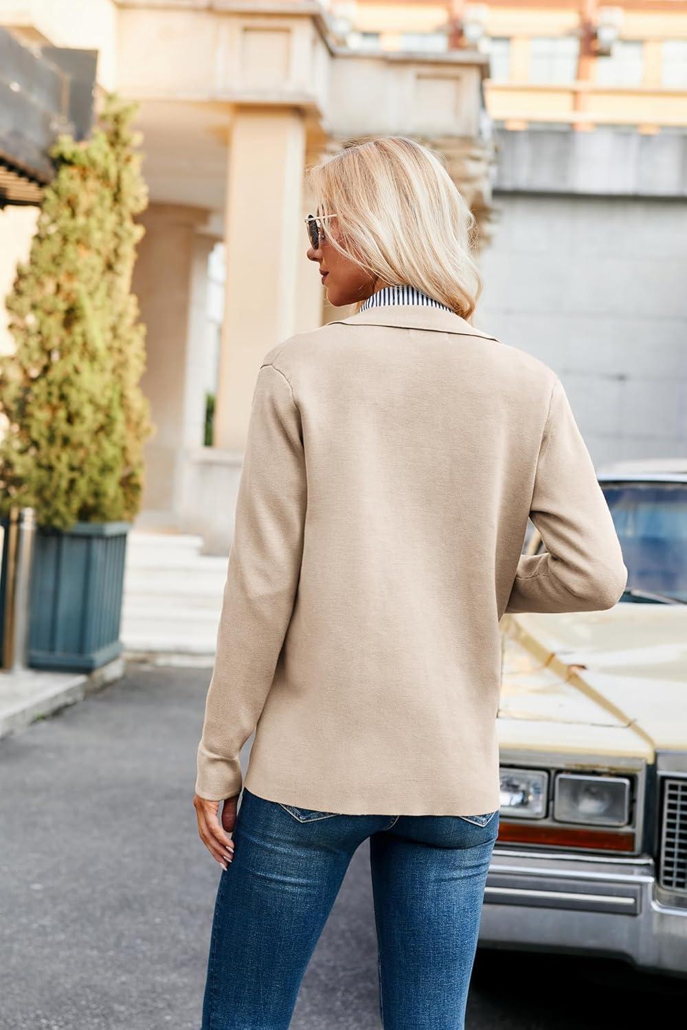 imageGRACE KARIN Women Casual Cardigan Knit Button Down Jacket Long Sleeve Sweater Blazer with PocketsApricot