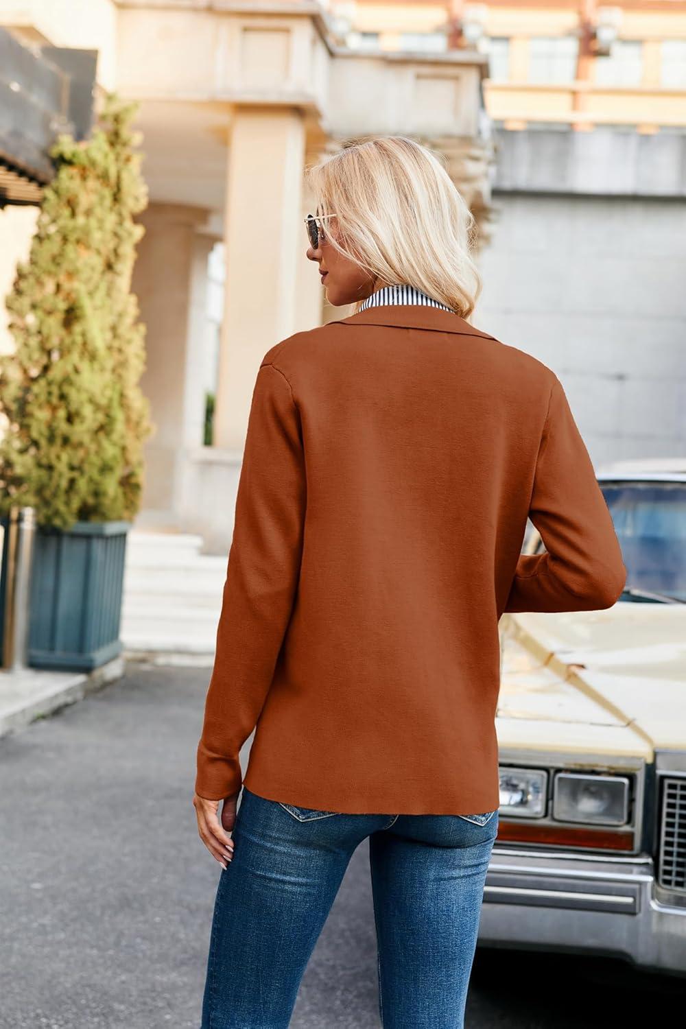 imageGRACE KARIN Women Casual Cardigan Knit Button Down Jacket Long Sleeve Sweater Blazer with PocketsCaramel