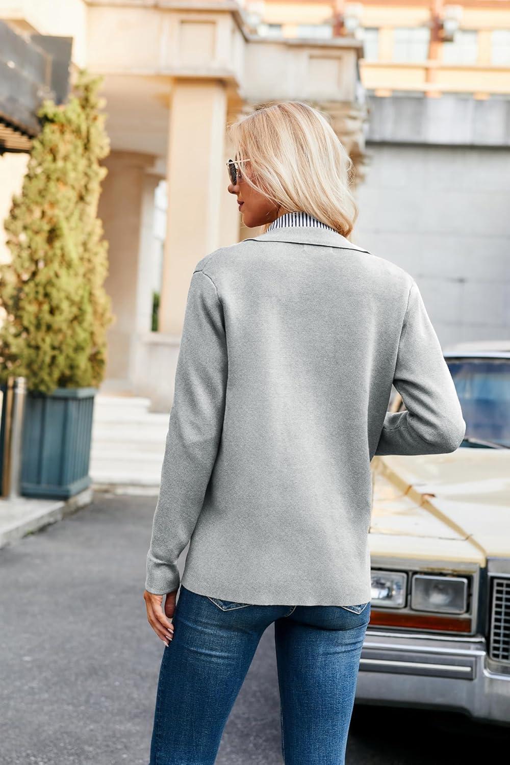 imageGRACE KARIN Women Casual Cardigan Knit Button Down Jacket Long Sleeve Sweater Blazer with PocketsGrey
