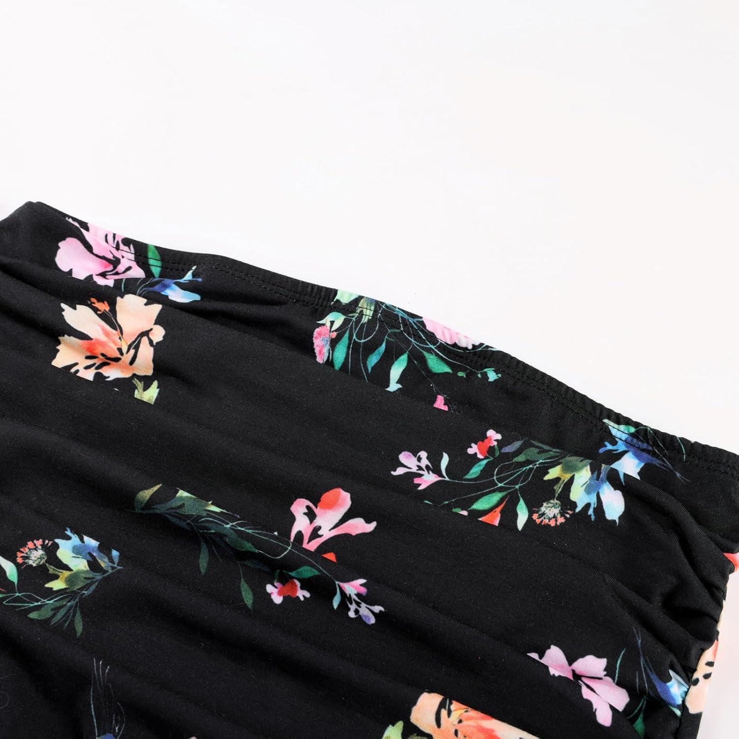 imageGRACE KARIN Women Strapless Dress Casual Loose Ruched Long Maxi Dress with PocketsBlack Floral