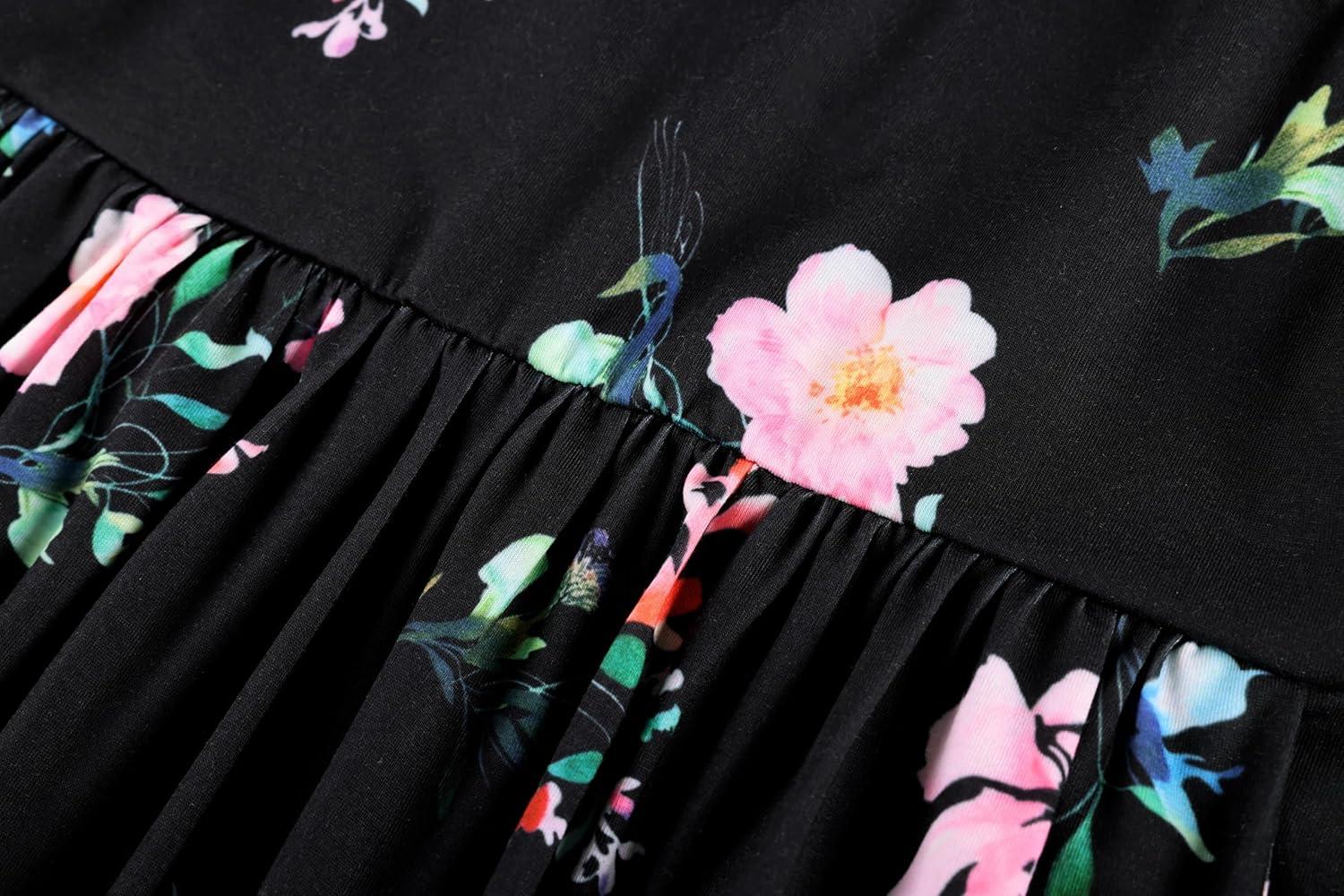 imageGRACE KARIN Women Strapless Dress Casual Loose Ruched Long Maxi Dress with PocketsBlack Floral
