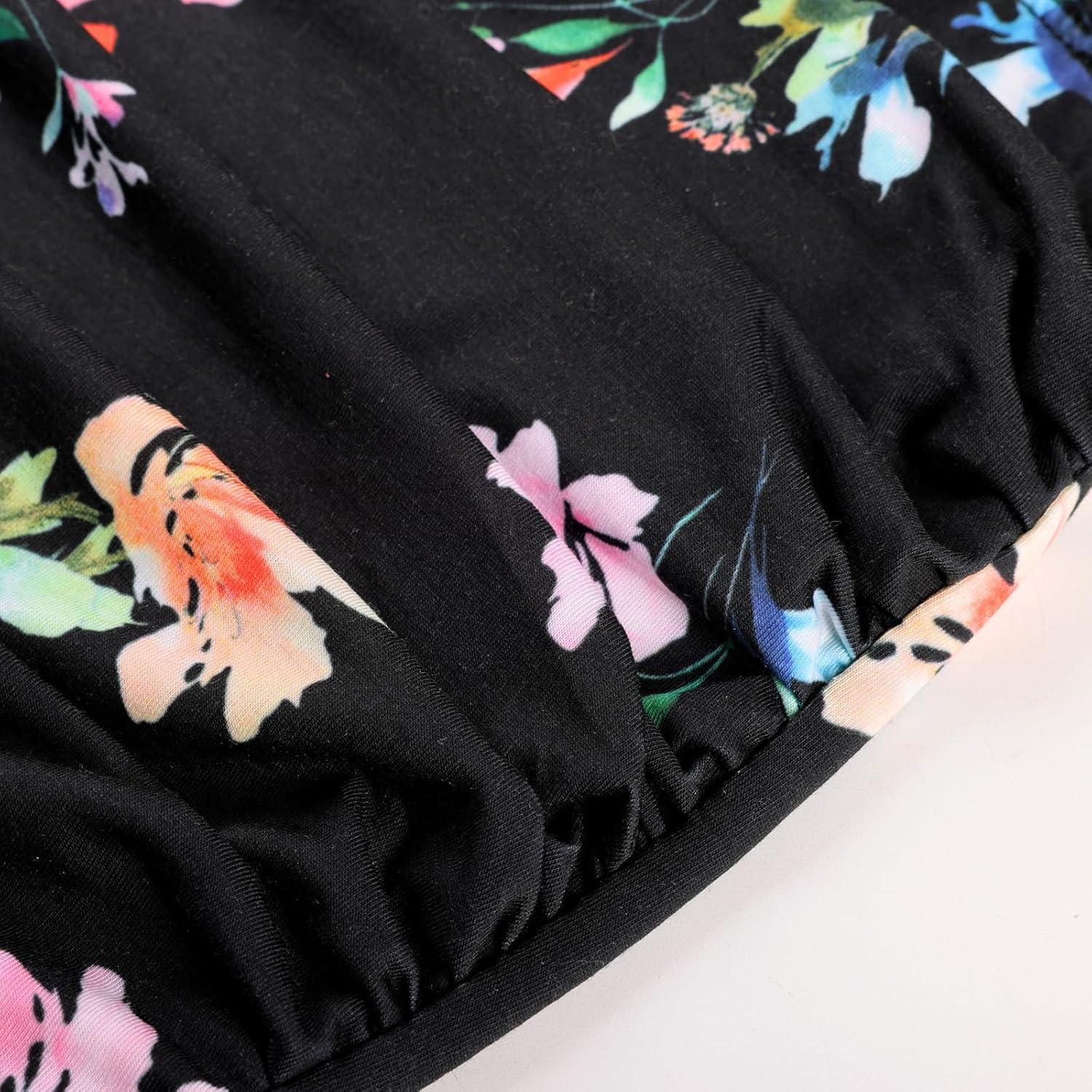 imageGRACE KARIN Women Strapless Dress Casual Loose Ruched Long Maxi Dress with PocketsBlack Floral