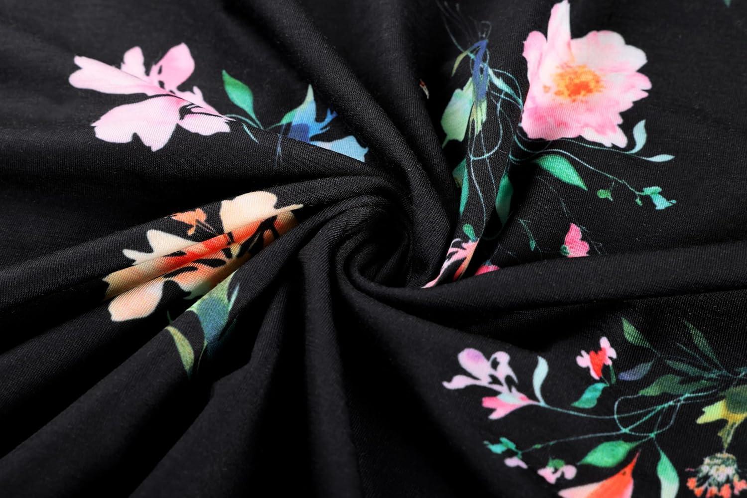 imageGRACE KARIN Women Strapless Dress Casual Loose Ruched Long Maxi Dress with PocketsBlack Floral