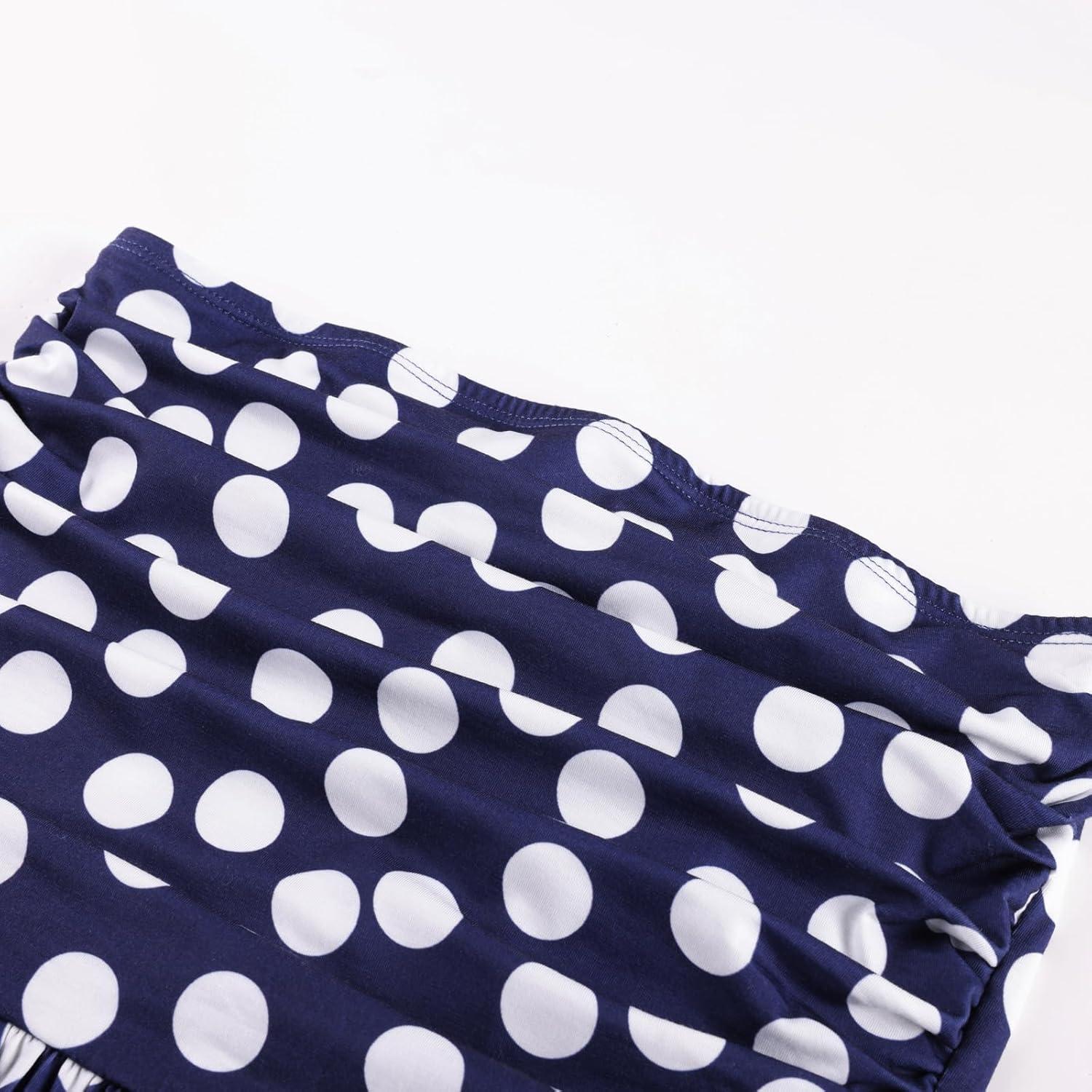imageGRACE KARIN Women Strapless Dress Casual Loose Ruched Long Maxi Dress with PocketsBlue Polka Dot