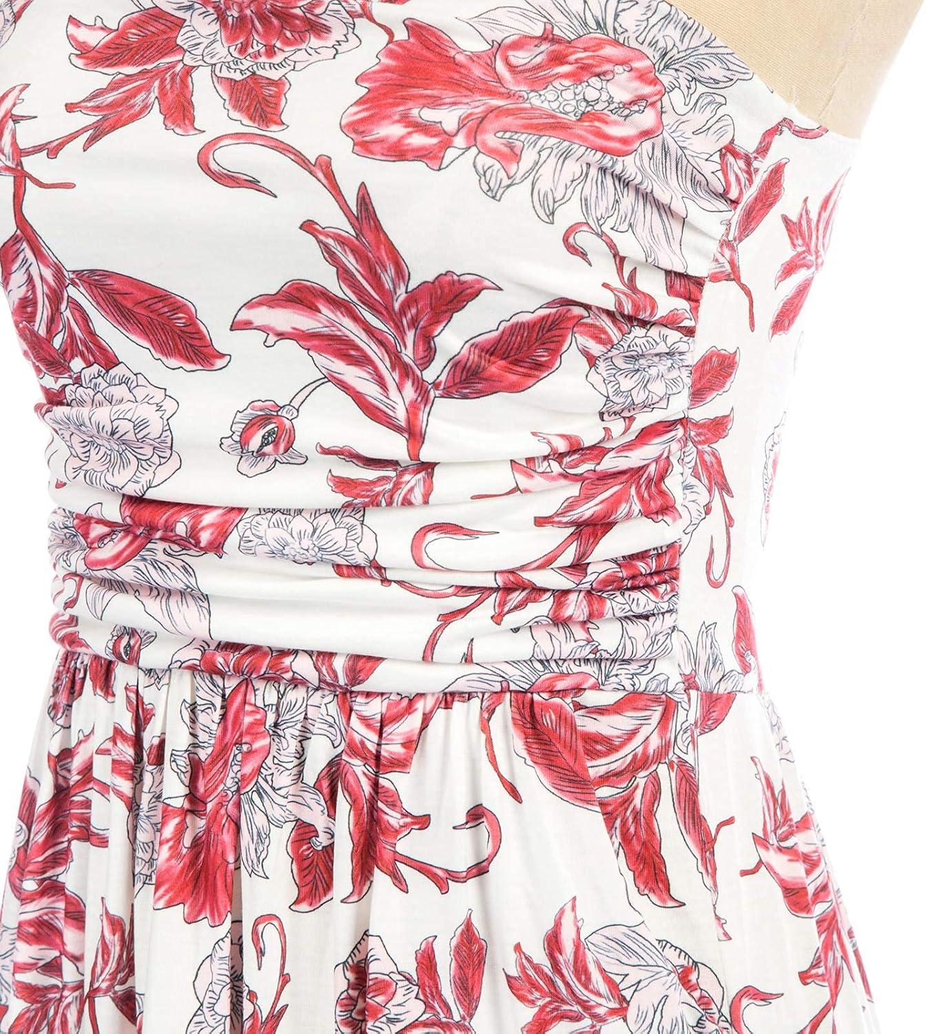 imageGRACE KARIN Women Strapless Dress Casual Loose Ruched Long Maxi Dress with PocketsFloral Pink