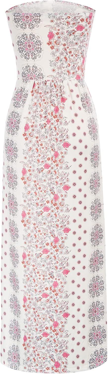 imageGRACE KARIN Women Strapless Dress Casual Loose Ruched Long Maxi Dress with PocketsPink Floral