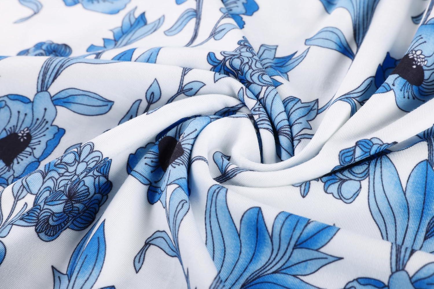 imageGRACE KARIN Women Strapless Dress Casual Loose Ruched Long Maxi Dress with PocketsWhite Blue Flower