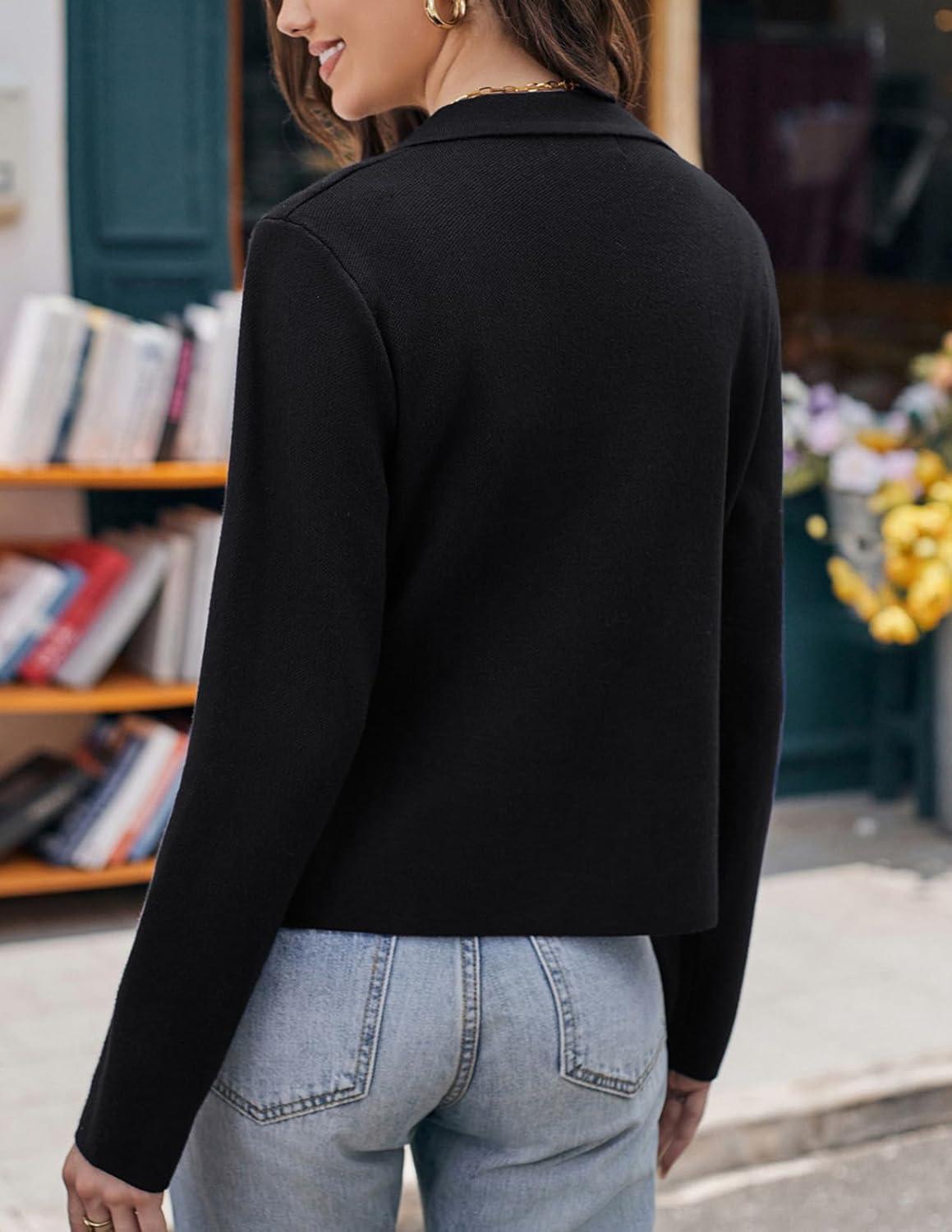 imageGRACE KARIN Women Sweater Blazer Casual Work Croppped Cardigan Lightweight Button Front Short Knit Blazer Jacket SXXLBlack