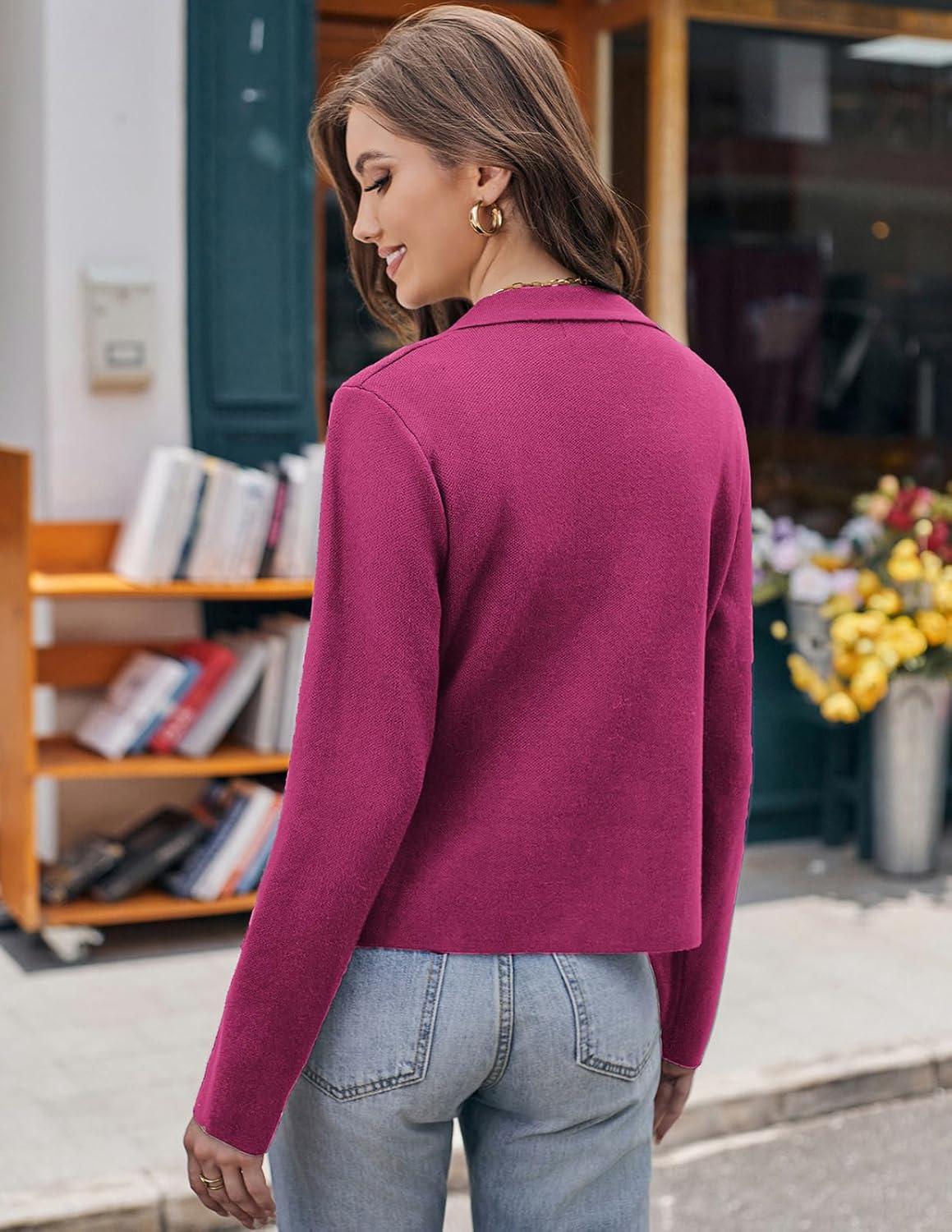imageGRACE KARIN Women Sweater Blazer Casual Work Croppped Cardigan Lightweight Button Front Short Knit Blazer Jacket SXXLMagenta