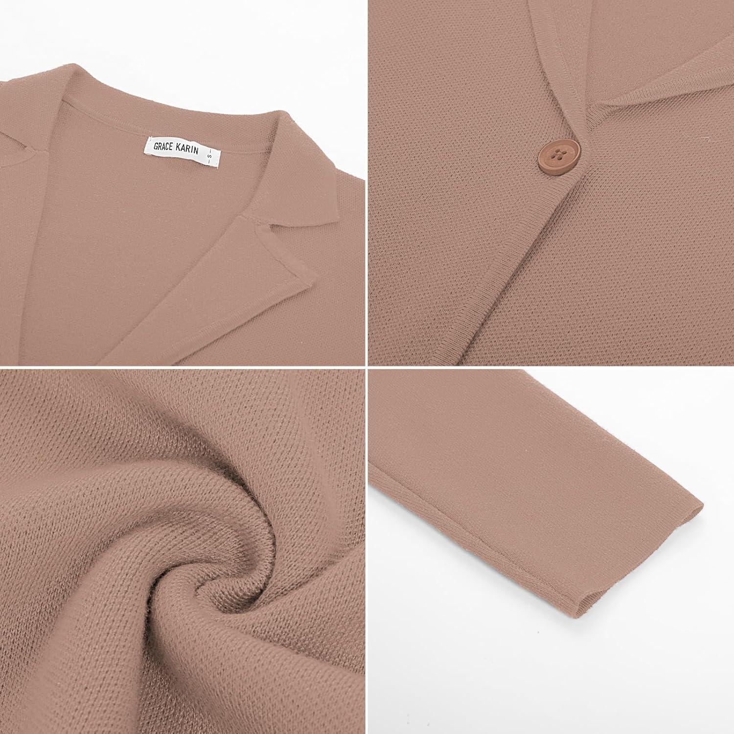 imageGRACE KARIN Women Sweater Blazer Casual Work Croppped Cardigan Lightweight Button Front Short Knit Blazer Jacket SXXLNutmeg