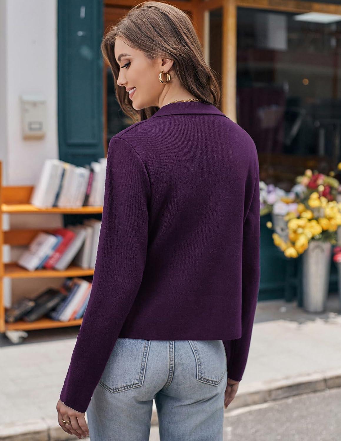 imageGRACE KARIN Women Sweater Blazer Casual Work Croppped Cardigan Lightweight Button Front Short Knit Blazer Jacket SXXLPurple