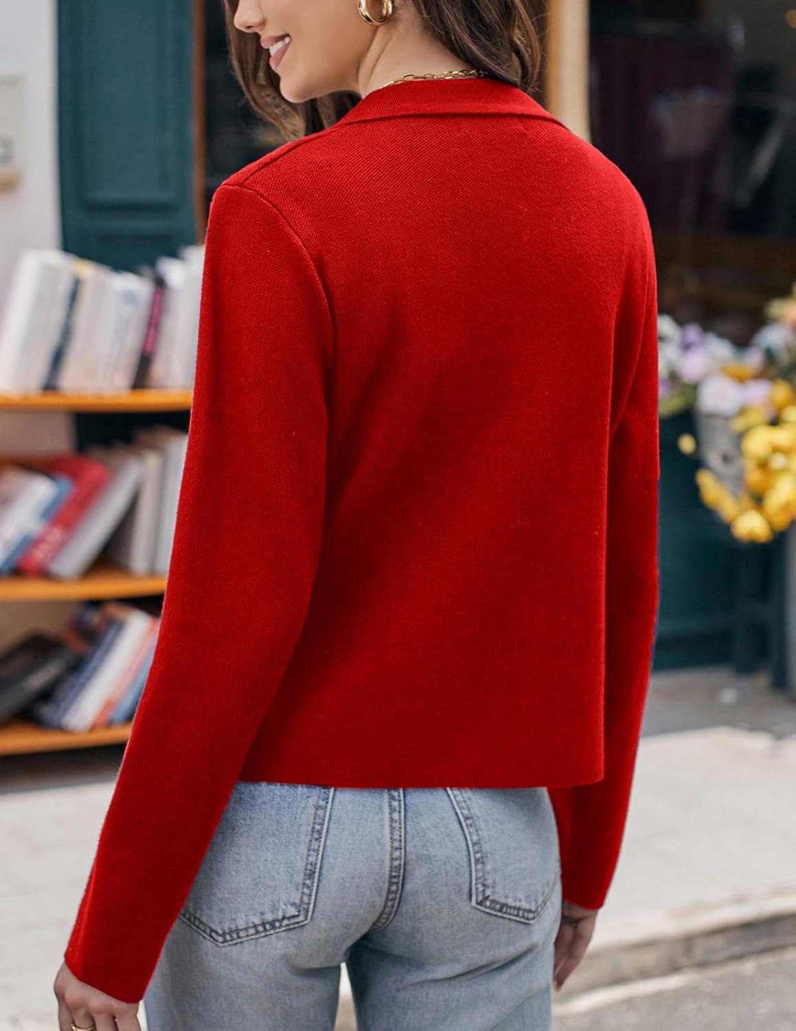 imageGRACE KARIN Women Sweater Blazer Casual Work Croppped Cardigan Lightweight Button Front Short Knit Blazer Jacket SXXLRed
