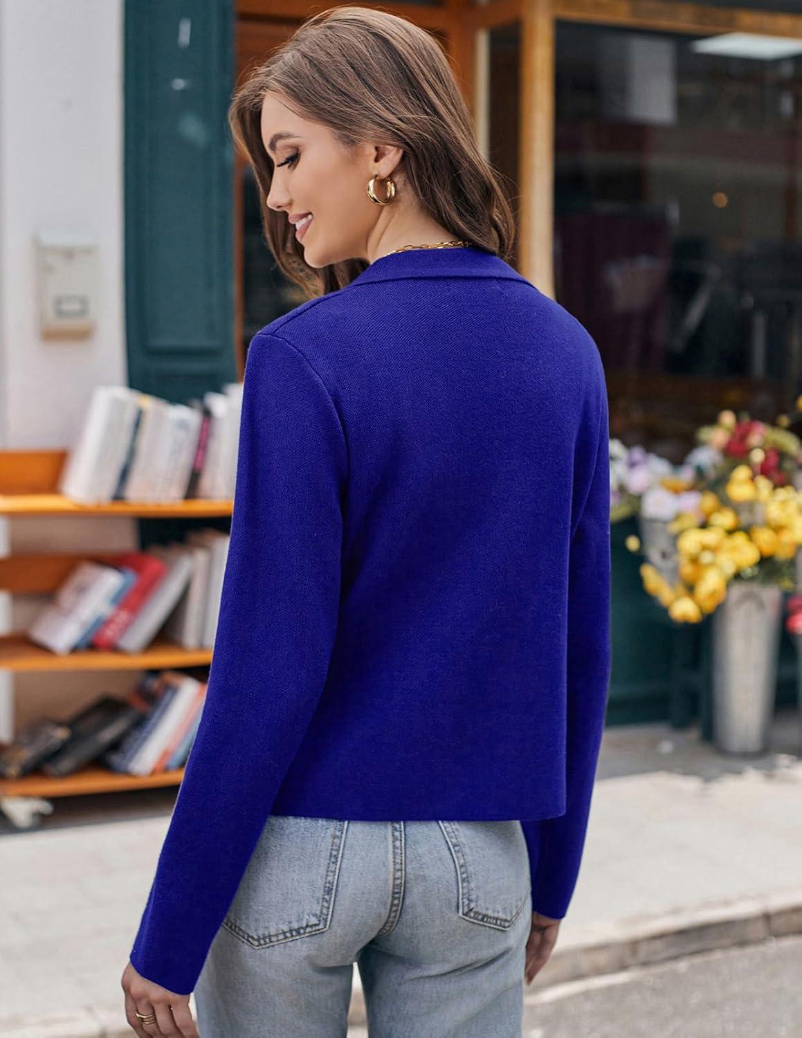 imageGRACE KARIN Women Sweater Blazer Casual Work Croppped Cardigan Lightweight Button Front Short Knit Blazer Jacket SXXLRoyal Blue
