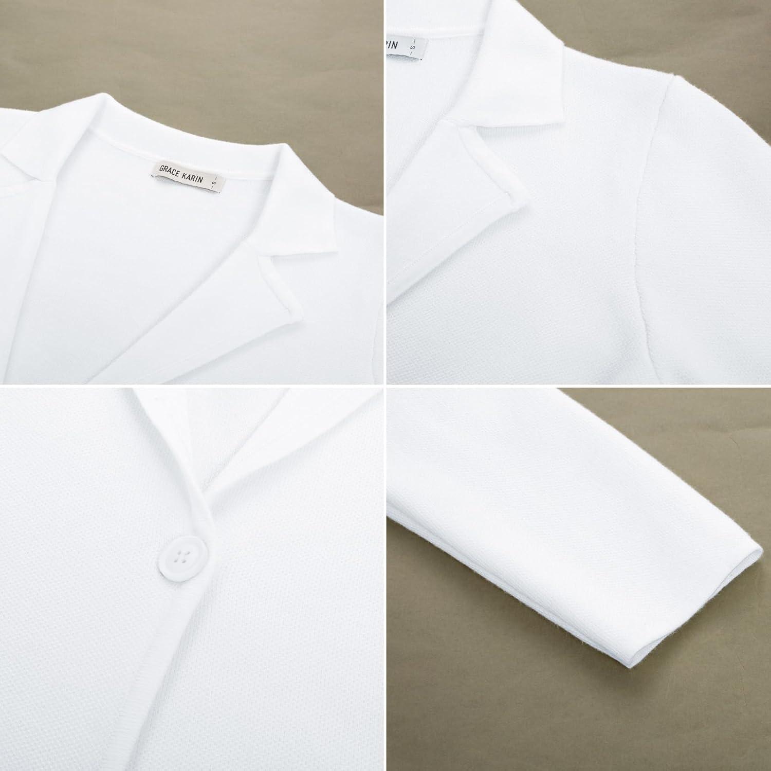 imageGRACE KARIN Women Sweater Blazer Casual Work Croppped Cardigan Lightweight Button Front Short Knit Blazer Jacket SXXLWhite