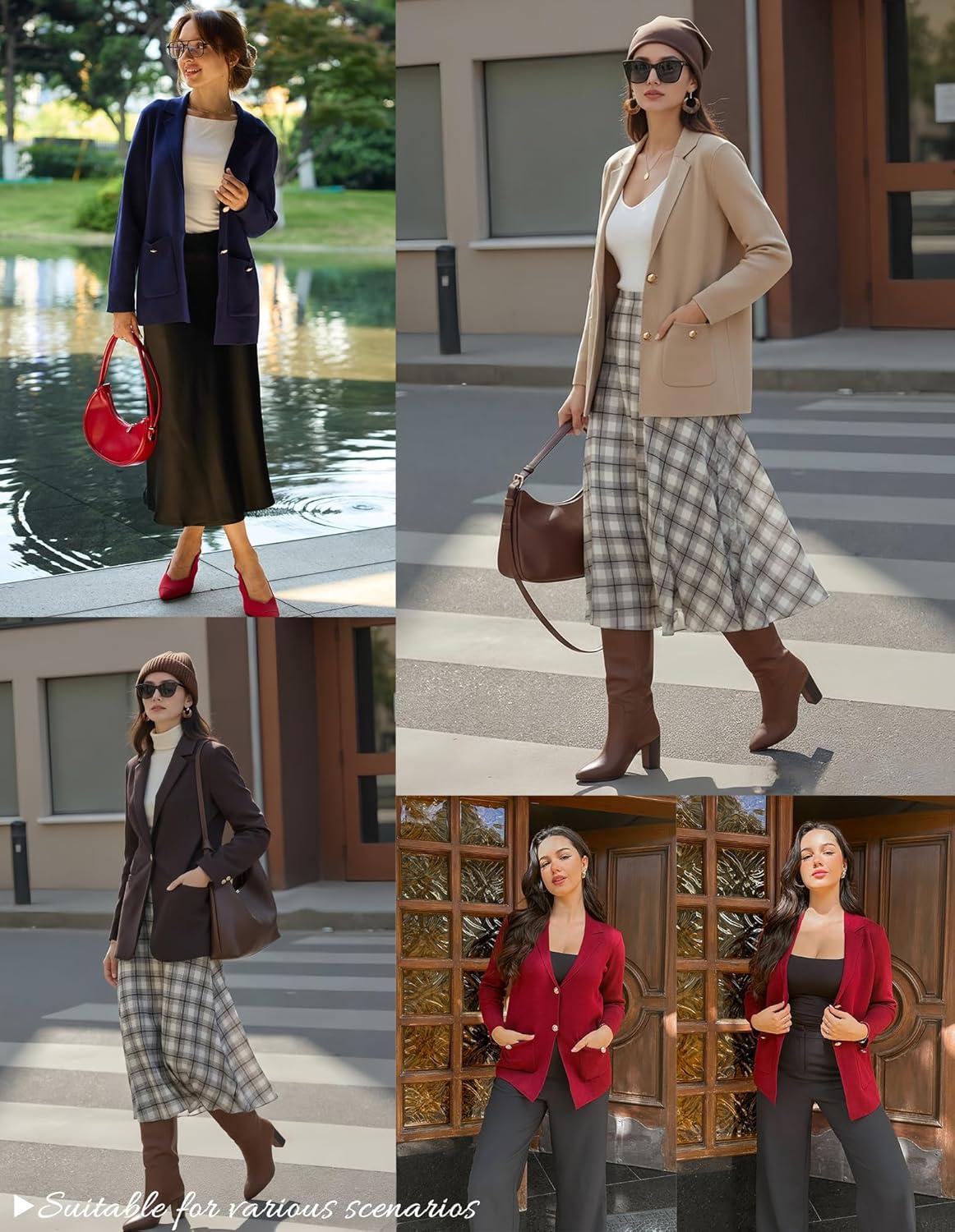 imageGRACE KARIN Women Sweater Blazers Business Casual Long Sleeve Work Cardigan Open Front Lapel Suit Jackets with PocketsKhaki
