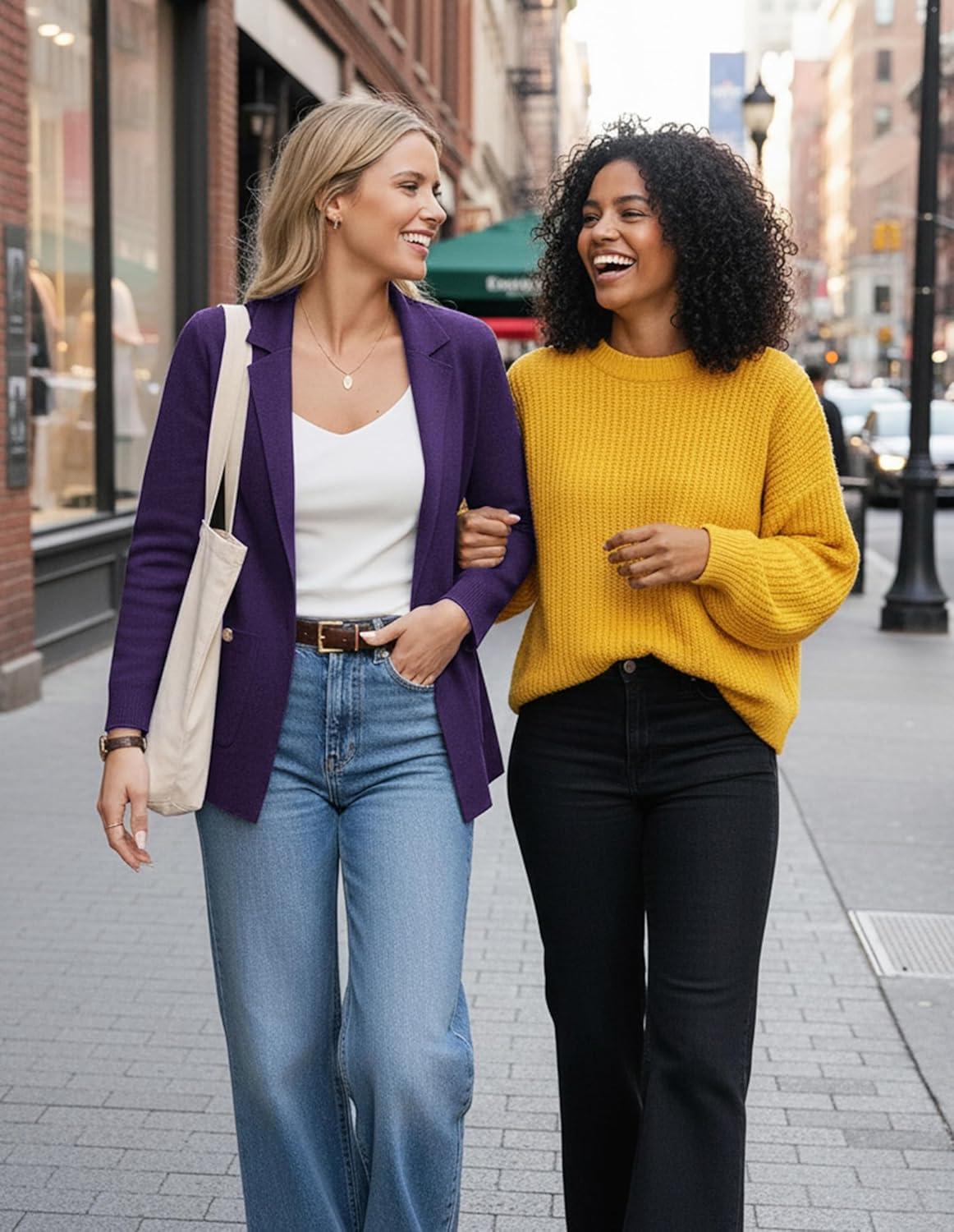 imageGRACE KARIN Women Sweater Blazers Business Casual Long Sleeve Work Cardigan Open Front Lapel Suit Jackets with PocketsPurple