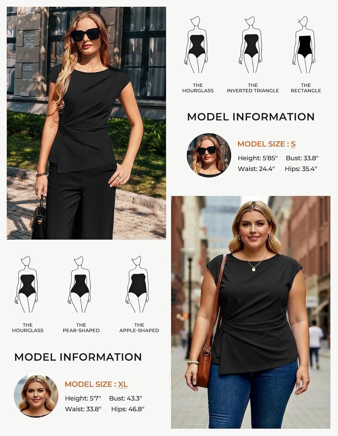 imageGRACE KARIN Womens 2026 Spring Short Sleeve Tops Dressy Casual Crew Neck Peplum Shirts Trendy Tunic Blouses with KnotBlack