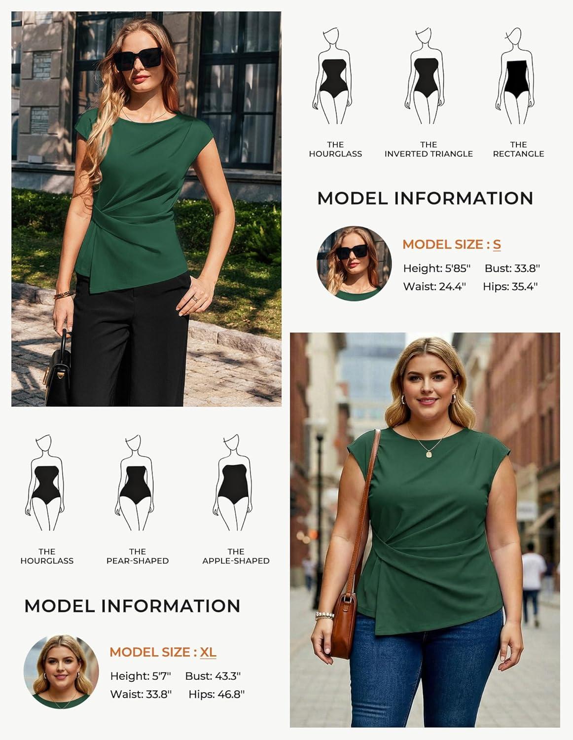 imageGRACE KARIN Womens 2026 Spring Short Sleeve Tops Dressy Casual Crew Neck Peplum Shirts Trendy Tunic Blouses with KnotDark Green