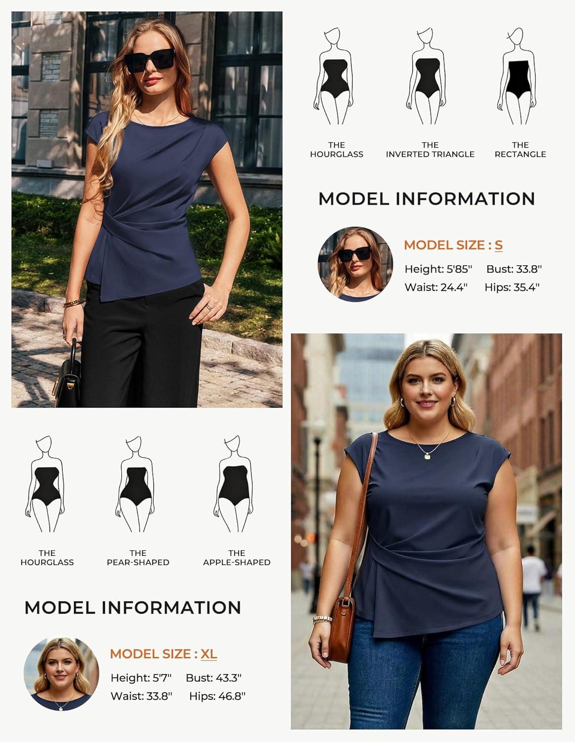 imageGRACE KARIN Womens 2026 Spring Short Sleeve Tops Dressy Casual Crew Neck Peplum Shirts Trendy Tunic Blouses with KnotNavy Blue