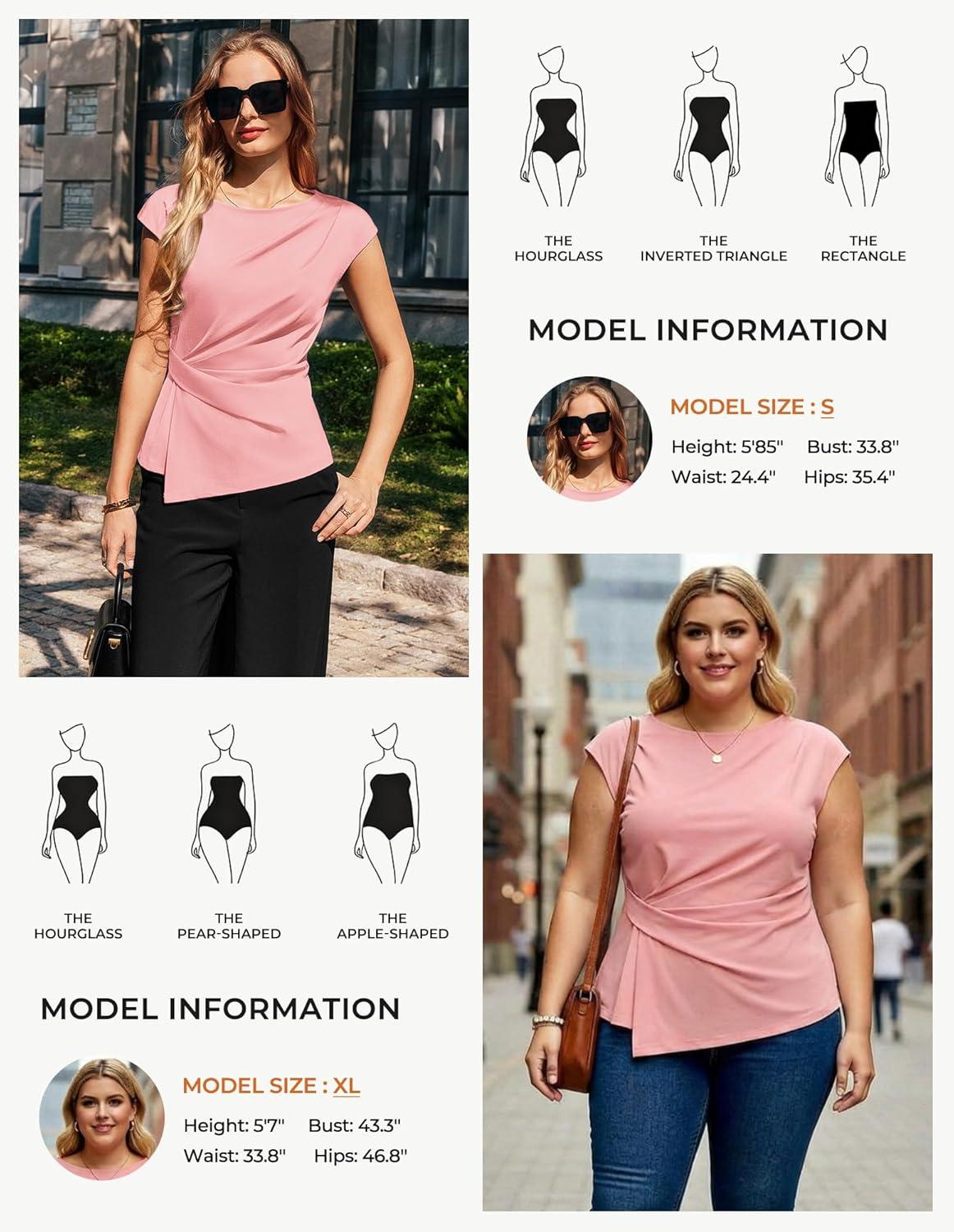 imageGRACE KARIN Womens 2026 Spring Short Sleeve Tops Dressy Casual Crew Neck Peplum Shirts Trendy Tunic Blouses with KnotPink
