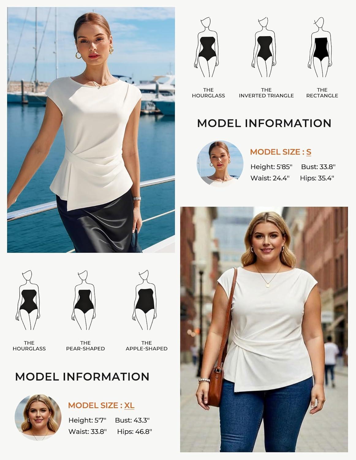 imageGRACE KARIN Womens 2026 Spring Short Sleeve Tops Dressy Casual Crew Neck Peplum Shirts Trendy Tunic Blouses with KnotWhite