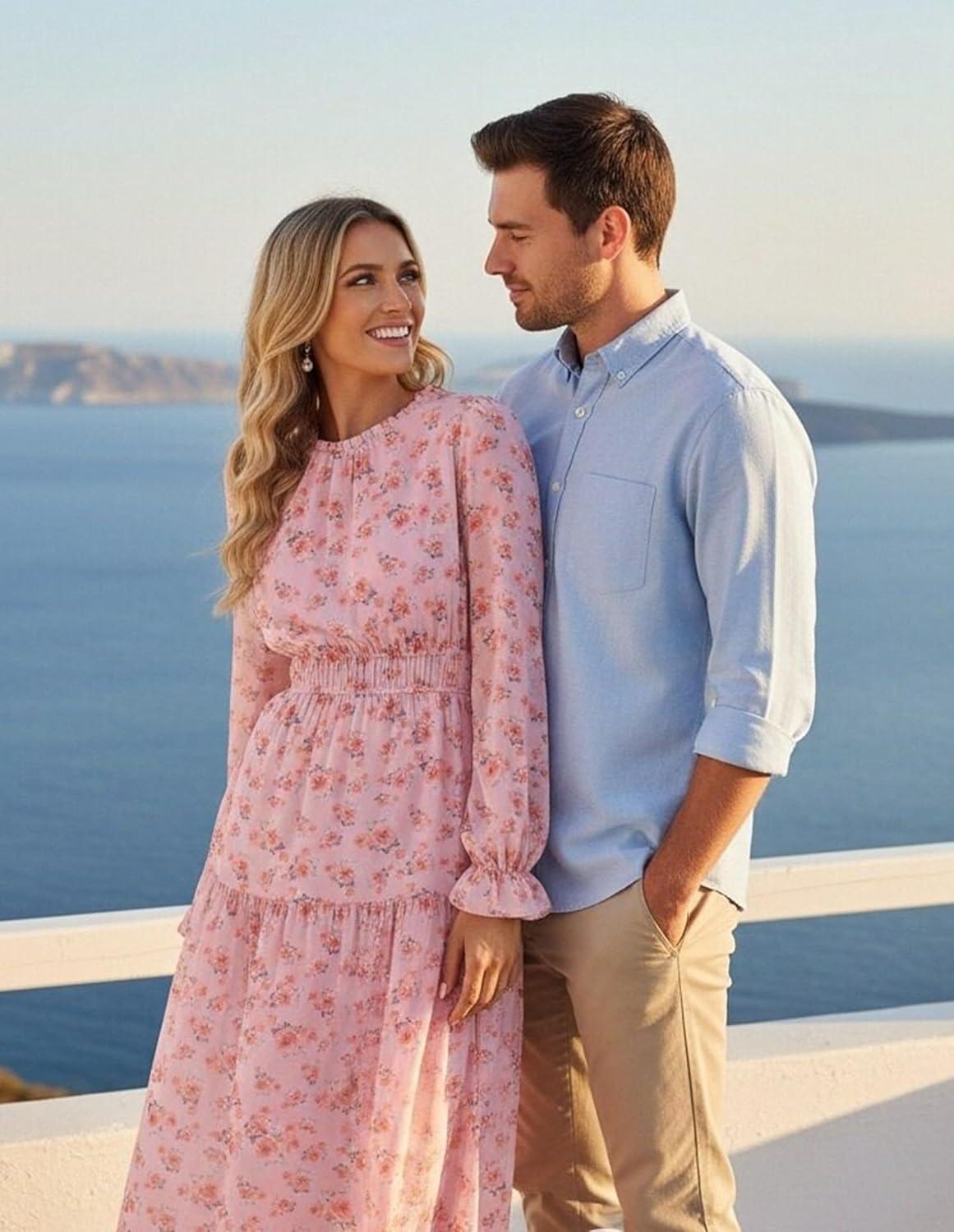 imageGRACE KARIN Womens Long Sleeve Maxi Dress 2026 Chiffon Flowy Wedding Guest Dresses Floral Dress with PocketsPink Floral
