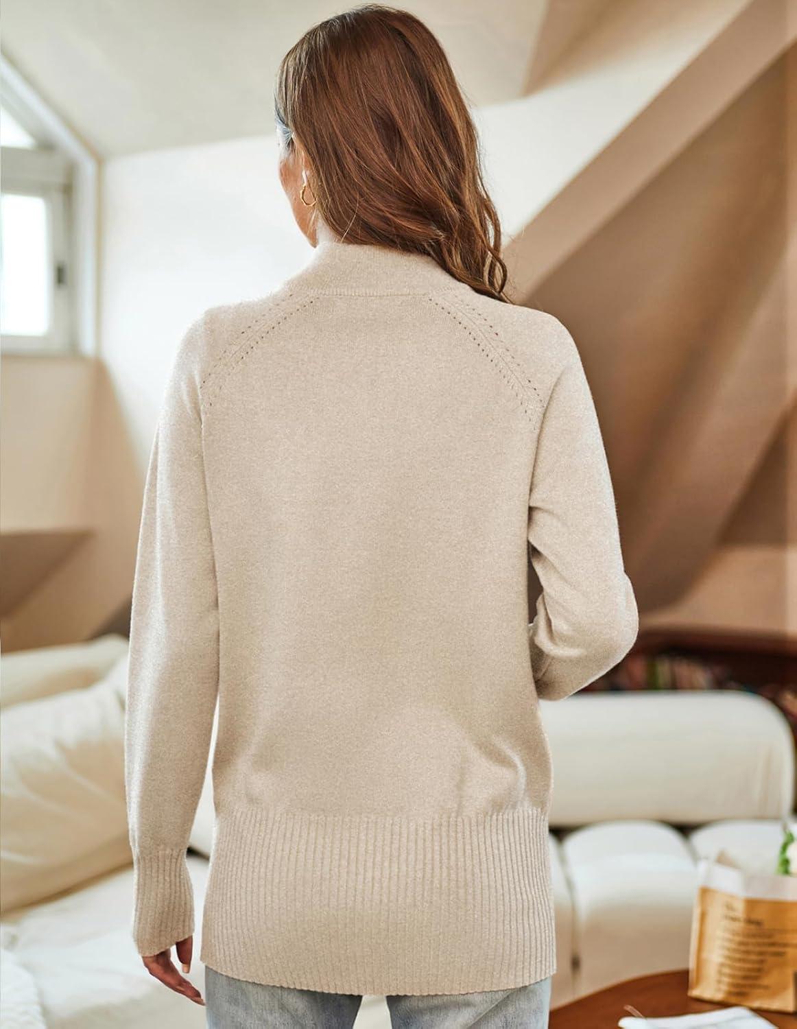 imageGRACE KARIN Womens Long Sleeve Zip Up Knit Cardigan with Pockets Stand Collar Full Zip Sweater Coats Trendy Fall JacketsApricot