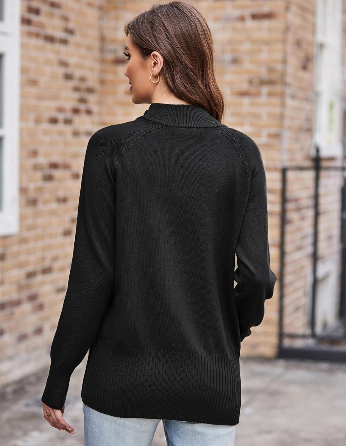 imageGRACE KARIN Womens Long Sleeve Zip Up Knit Cardigan with Pockets Stand Collar Full Zip Sweater Coats Trendy Fall JacketsBlack