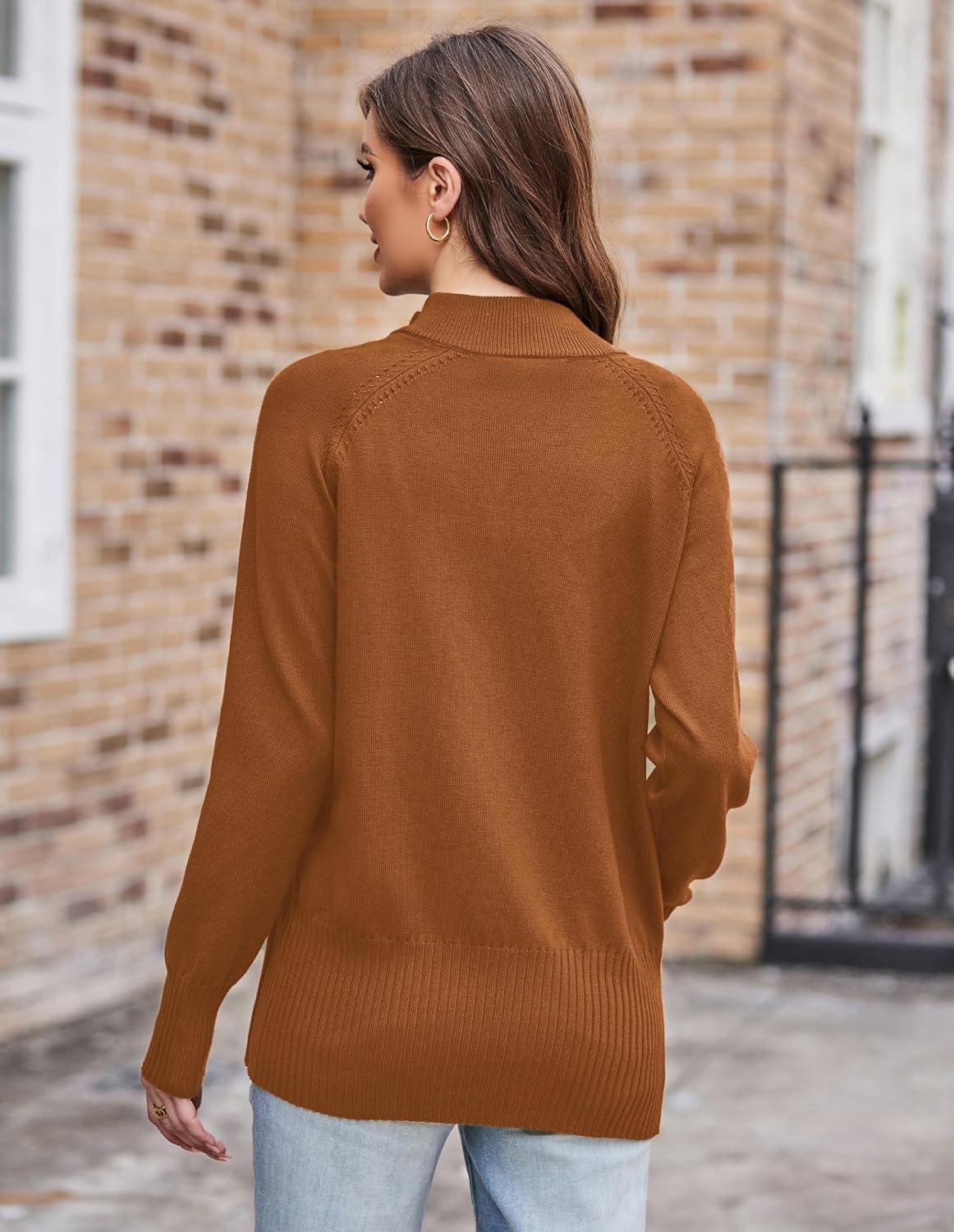 imageGRACE KARIN Womens Long Sleeve Zip Up Knit Cardigan with Pockets Stand Collar Full Zip Sweater Coats Trendy Fall JacketsCaramel