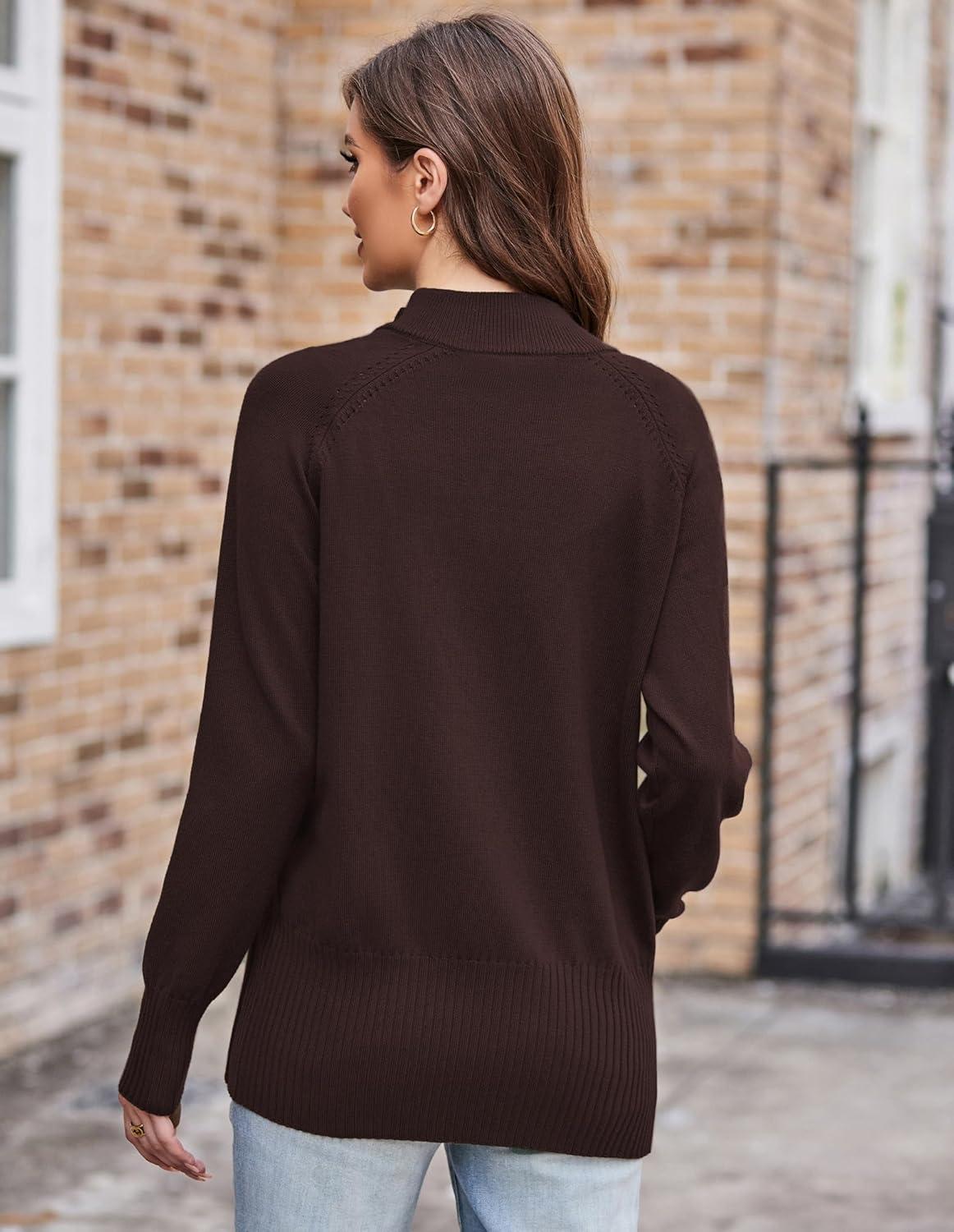 imageGRACE KARIN Womens Long Sleeve Zip Up Knit Cardigan with Pockets Stand Collar Full Zip Sweater Coats Trendy Fall JacketsChocolate Brown