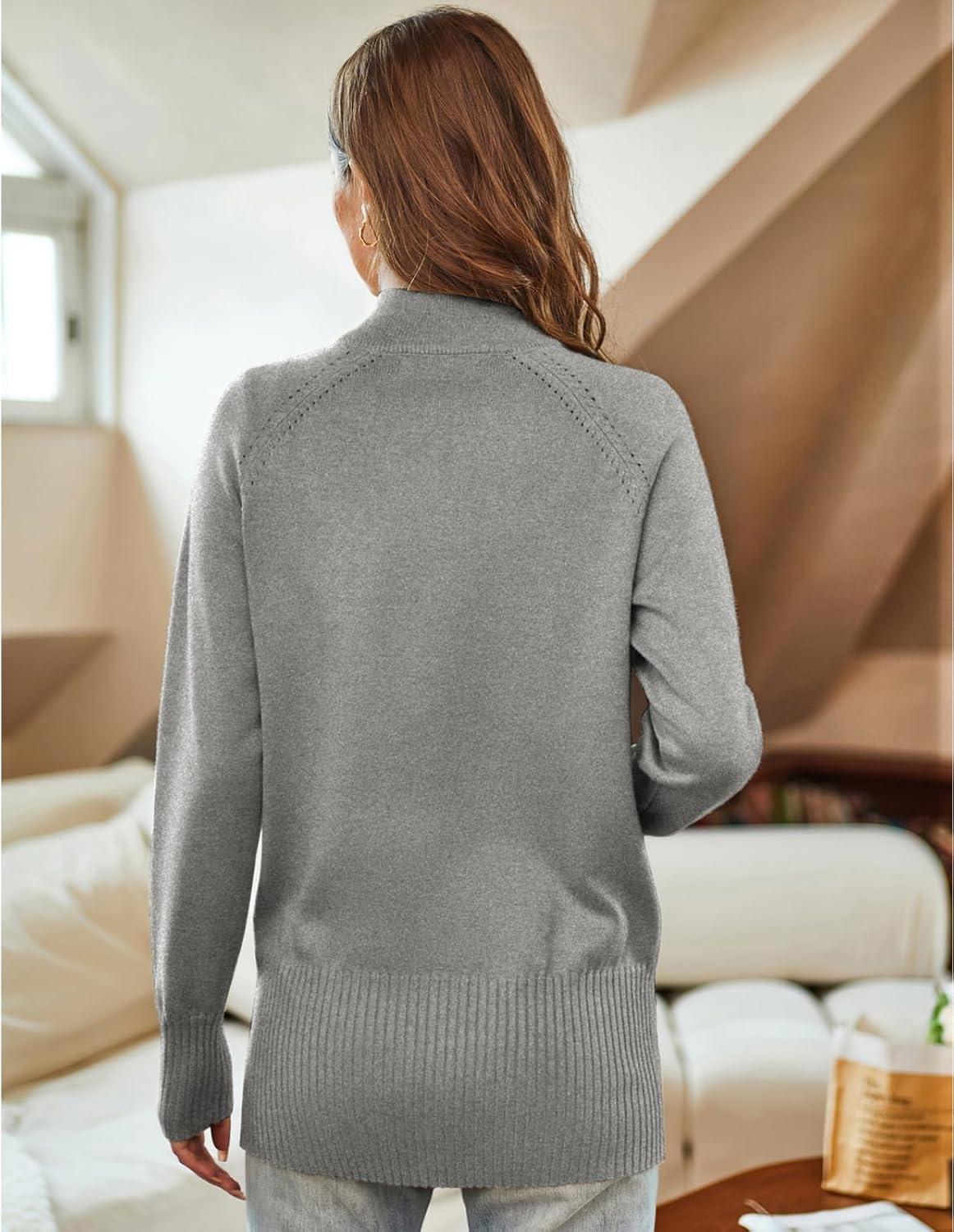 imageGRACE KARIN Womens Long Sleeve Zip Up Knit Cardigan with Pockets Stand Collar Full Zip Sweater Coats Trendy Fall JacketsDark Heather Gray