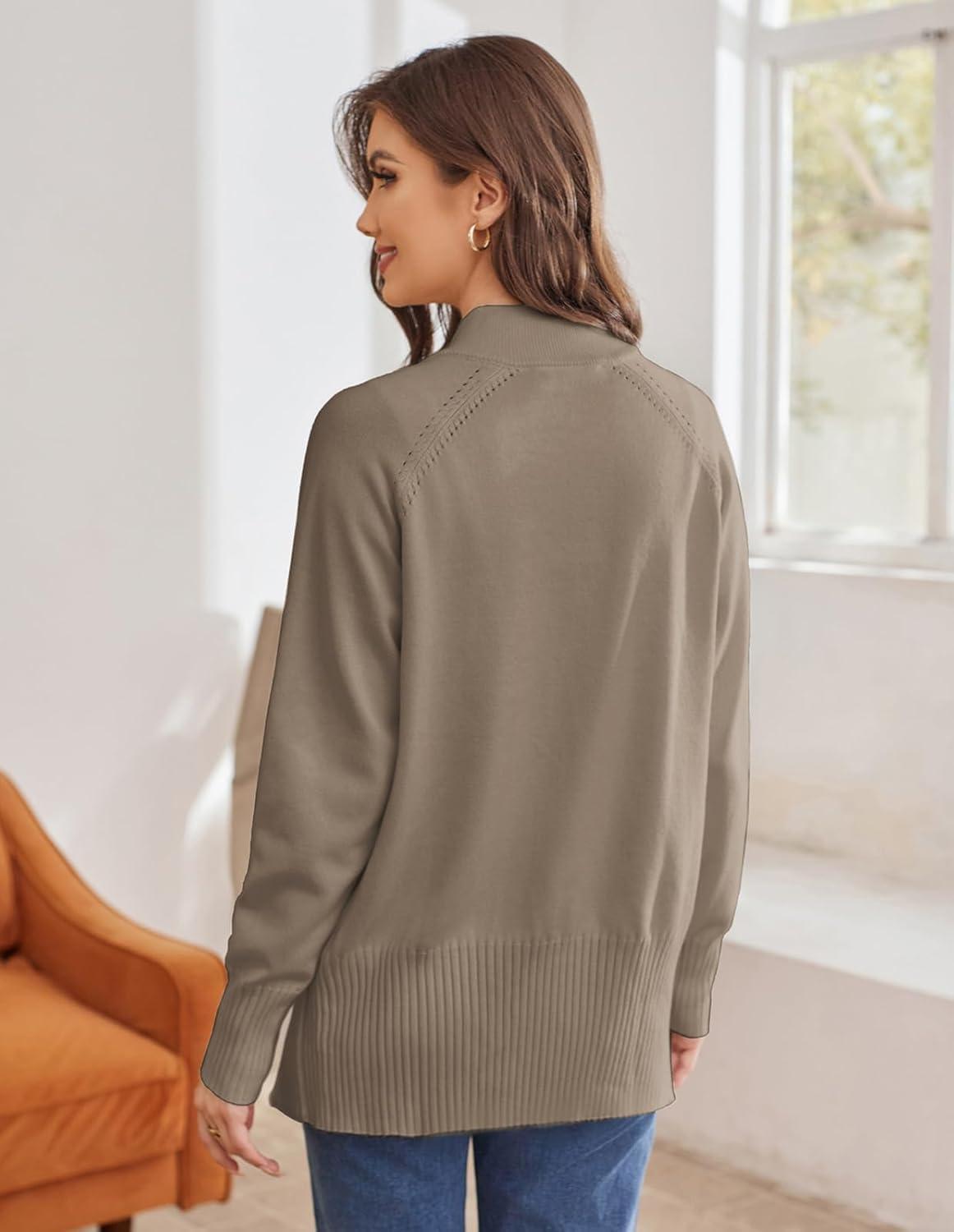 imageGRACE KARIN Womens Long Sleeve Zip Up Knit Cardigan with Pockets Stand Collar Full Zip Sweater Coats Trendy Fall JacketsDeep Khaki
