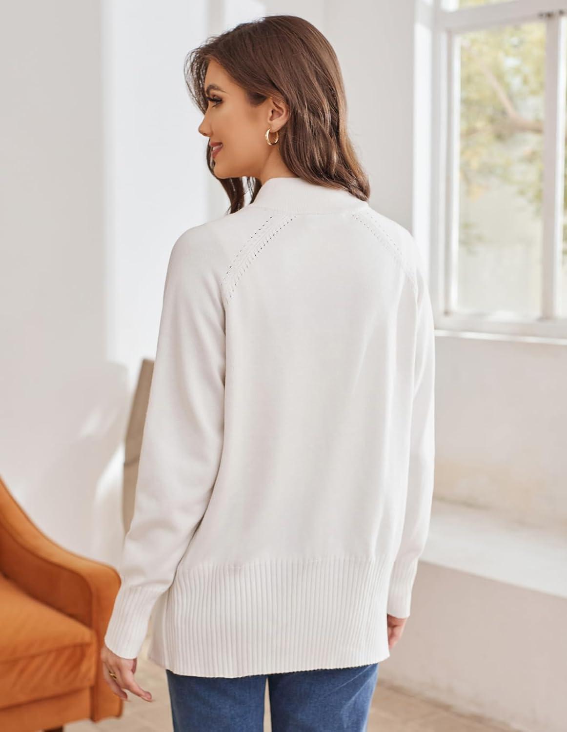 imageGRACE KARIN Womens Long Sleeve Zip Up Knit Cardigan with Pockets Stand Collar Full Zip Sweater Coats Trendy Fall JacketsIvory White