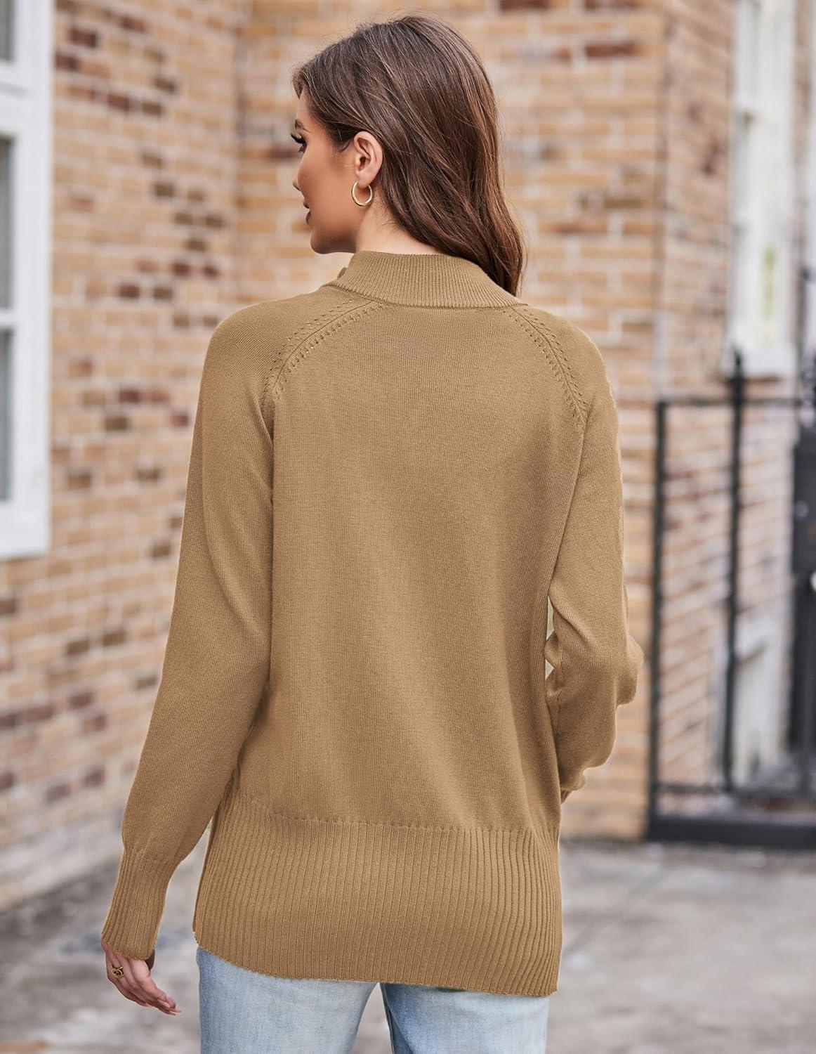 imageGRACE KARIN Womens Long Sleeve Zip Up Knit Cardigan with Pockets Stand Collar Full Zip Sweater Coats Trendy Fall JacketsKhaki