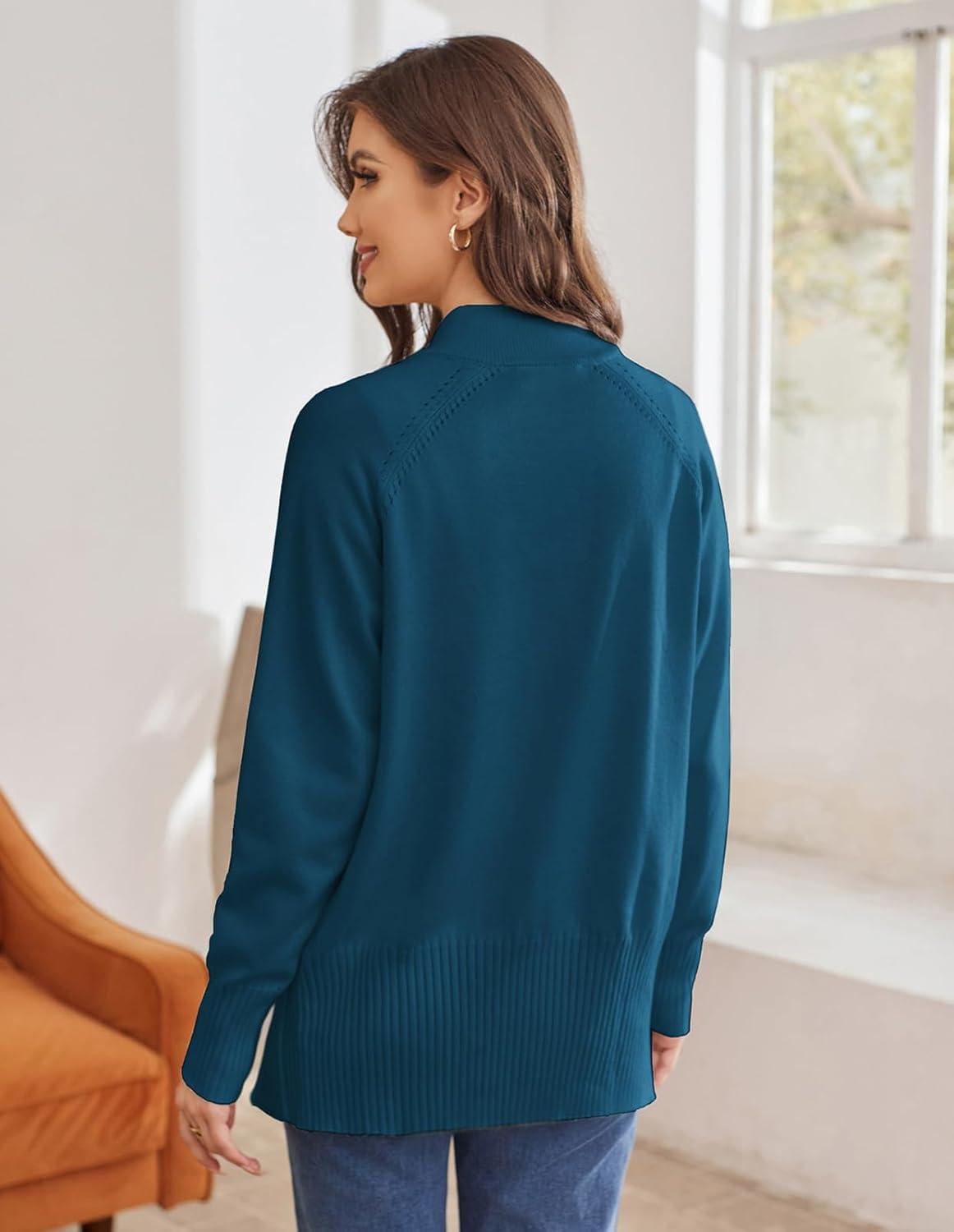 imageGRACE KARIN Womens Long Sleeve Zip Up Knit Cardigan with Pockets Stand Collar Full Zip Sweater Coats Trendy Fall JacketsLake Blue