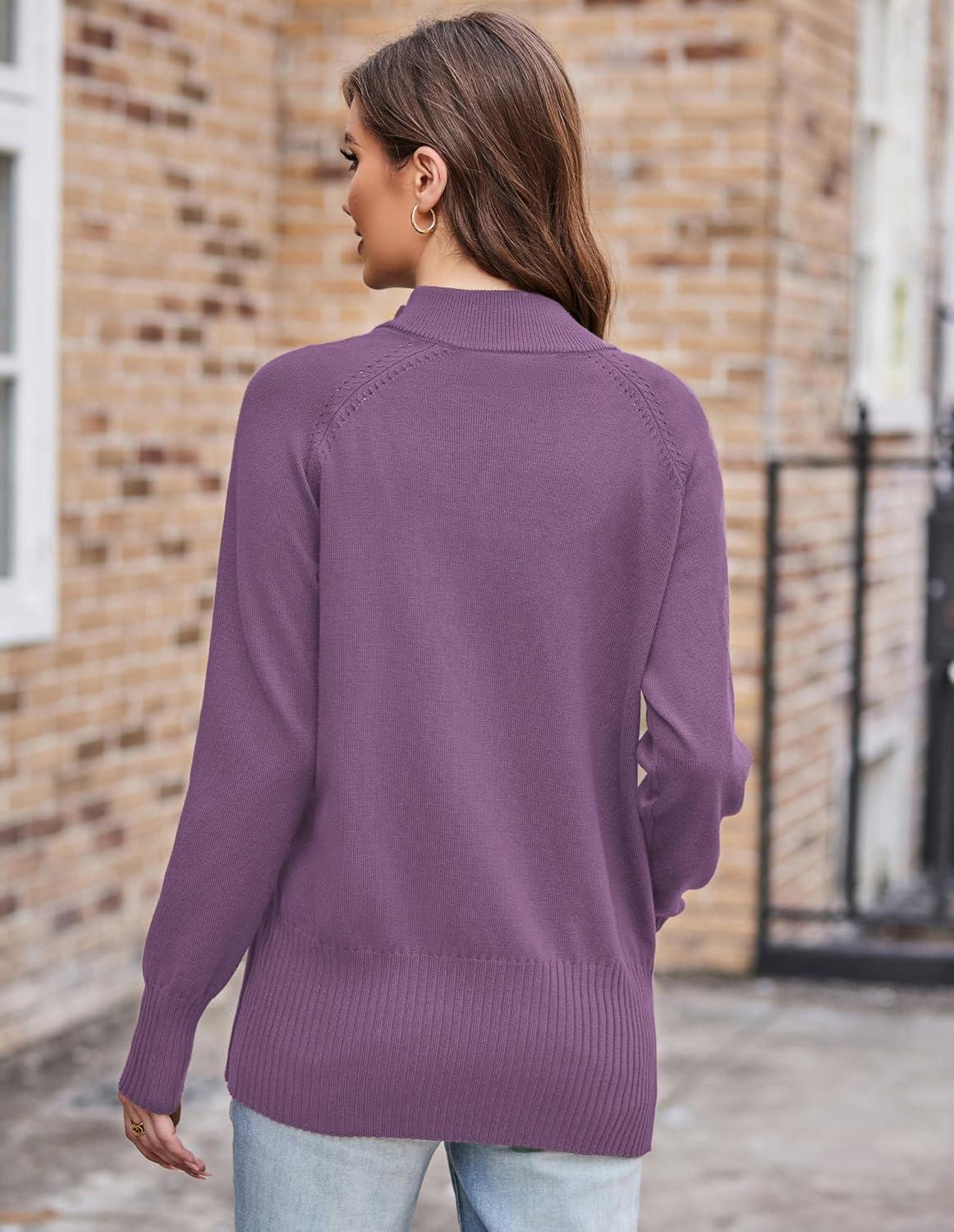 imageGRACE KARIN Womens Long Sleeve Zip Up Knit Cardigan with Pockets Stand Collar Full Zip Sweater Coats Trendy Fall JacketsPurple