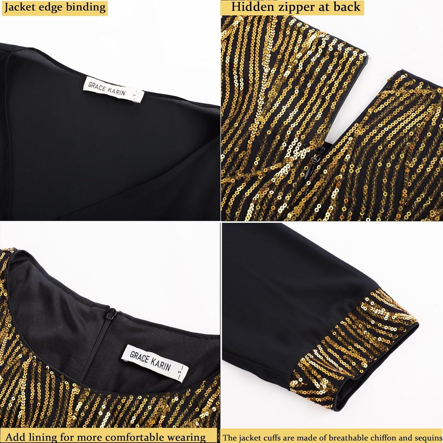 imageGRACE KARIN Womens Sequin Dress Wedding Guest amp Mother of The Bride Formal Dress Two Piece Knee LengthBlack Gold