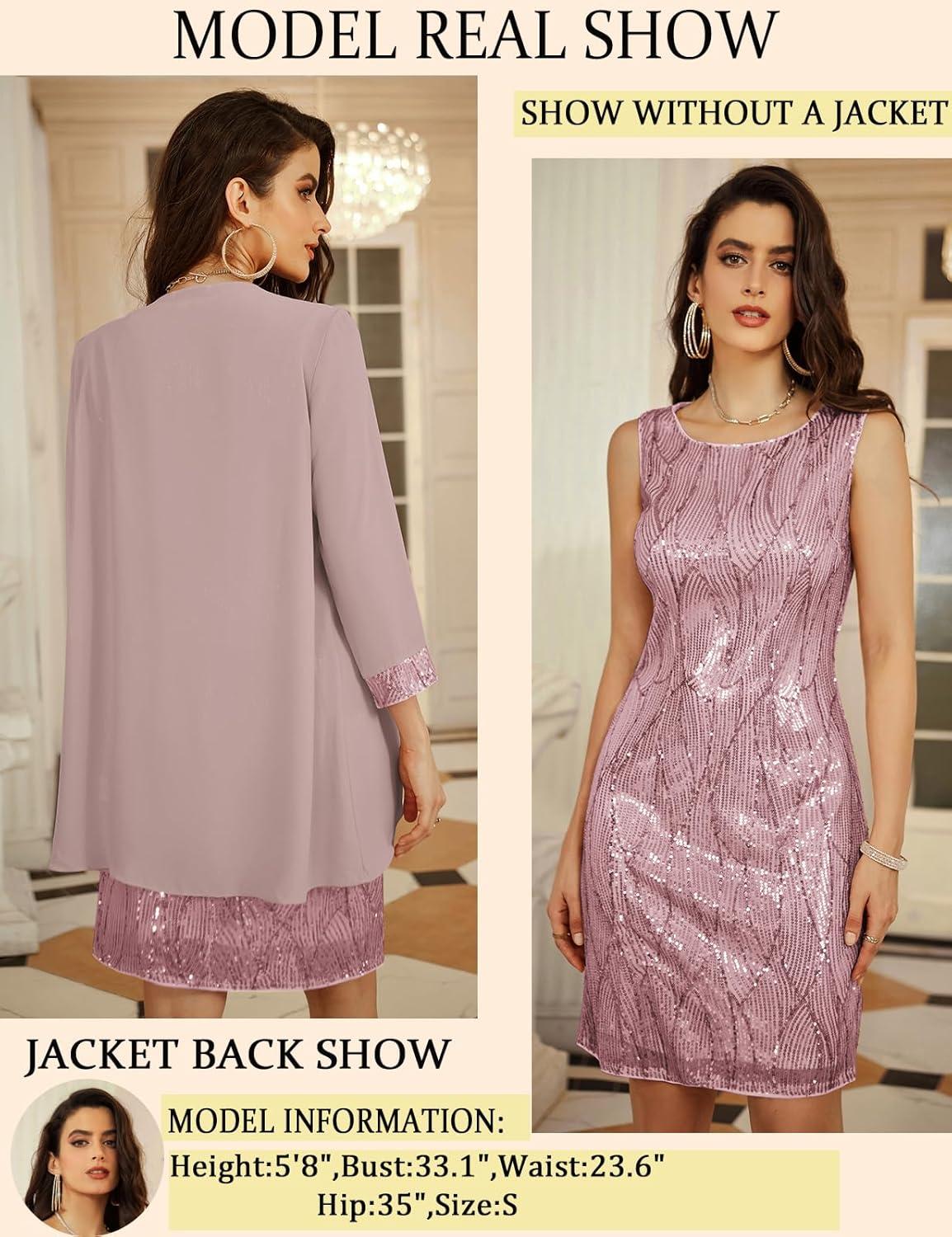 imageGRACE KARIN Womens Sequin Dress Wedding Guest amp Mother of The Bride Formal Dress Two Piece Knee LengthGray Purple